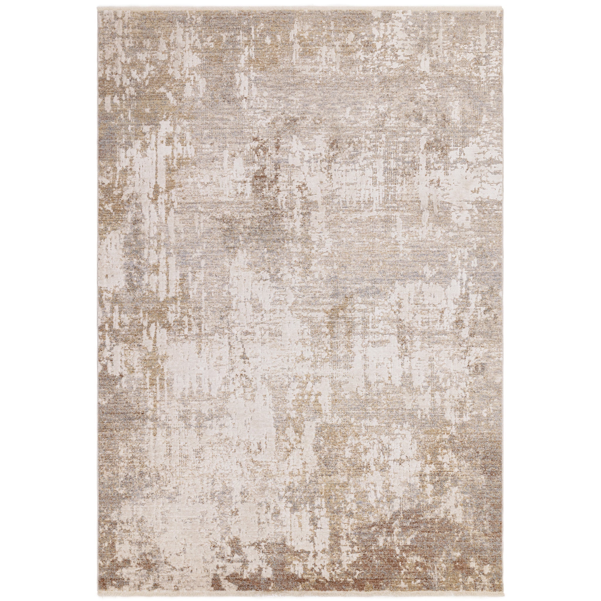 Contemporary design rug in spacedyed yarns in natural tones and subtle hues of bronze. Size Large Pile height: 8mm Dimensions: 1600 x 2300 mm  Machine Woven in Turkey Material: polyester  Delivery: 5-7 days