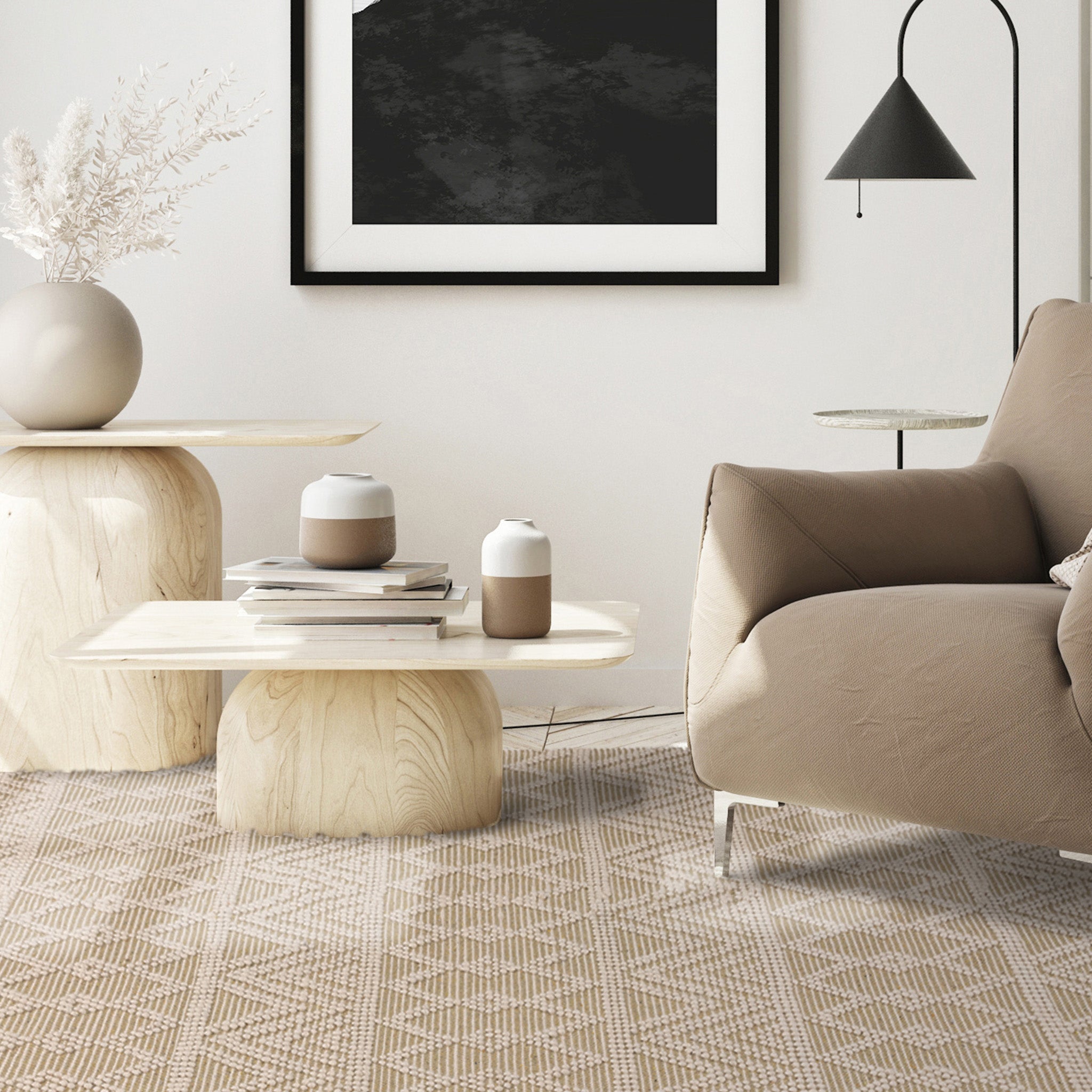 Bobble and Fringe Boho Rug in Natural