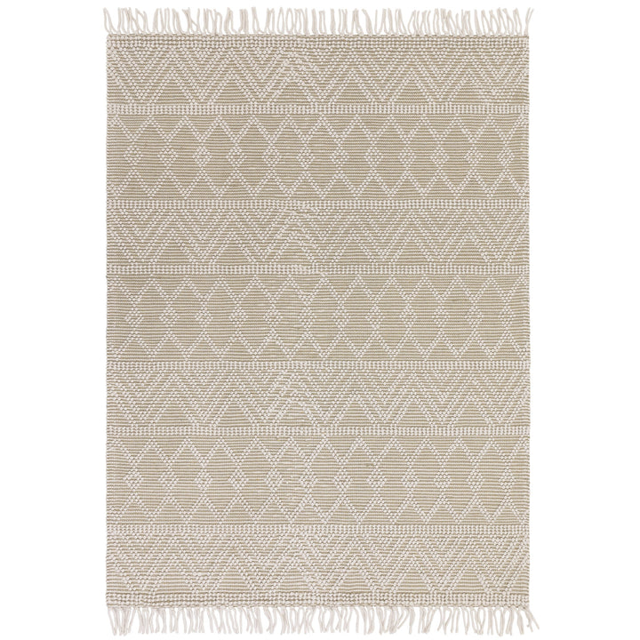 Modern look boho rug, crafted in soft natural weaves in cream and natural. This rug features a bobble finish and fringe detailing. Size Extra Large. Pile height: 10mm Dimensions: 2000 x 2900 mm  100% Wool  Handwoven in India Delivery: 5-7 days