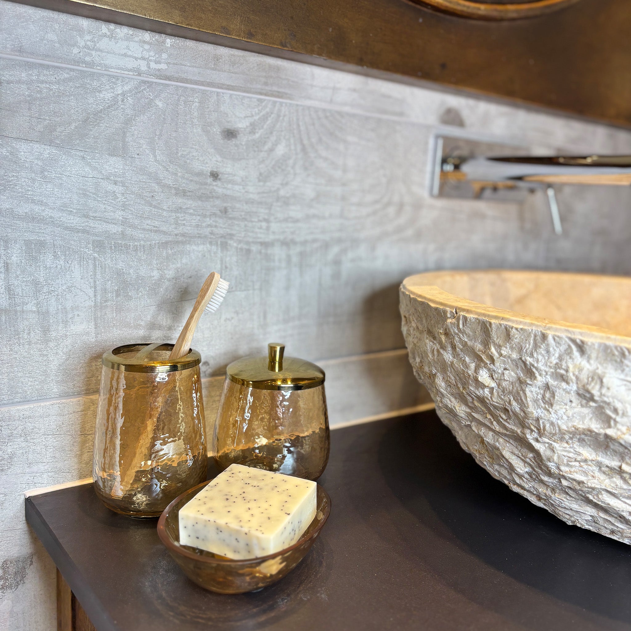 Glass and Gold Toothbrush Holder