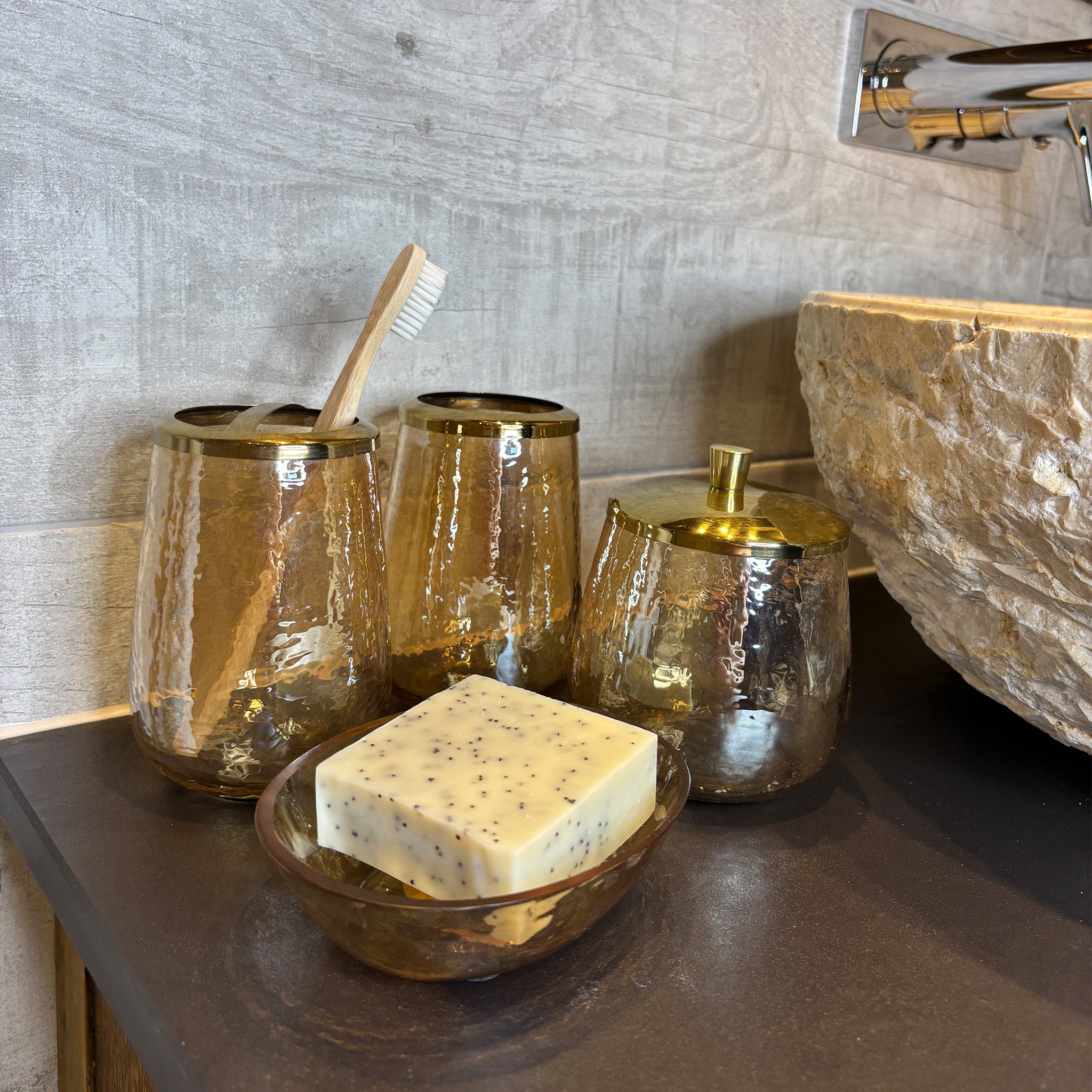 Glass and Gold Toothbrush Holder