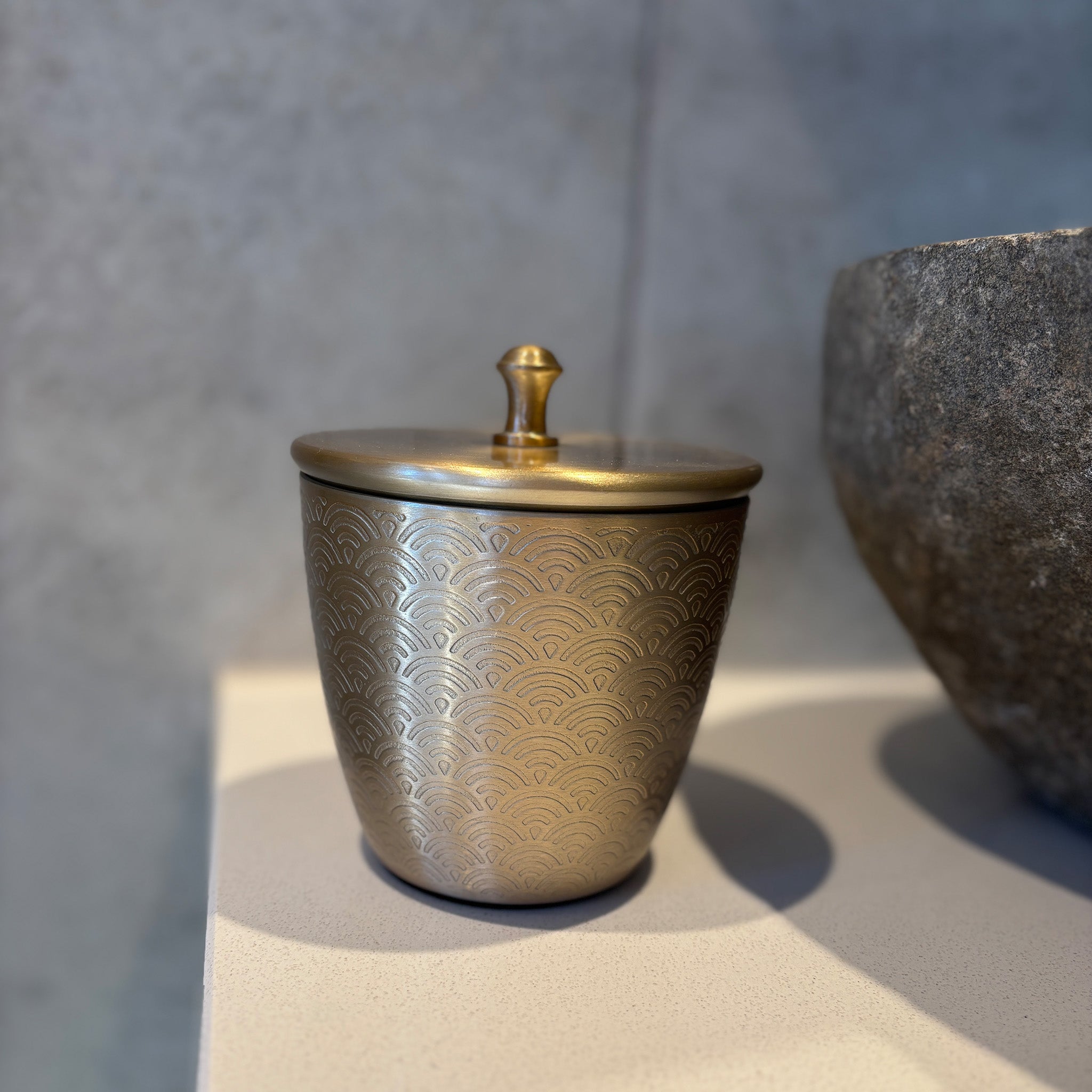 Scallop Etched Gold Finish Jar