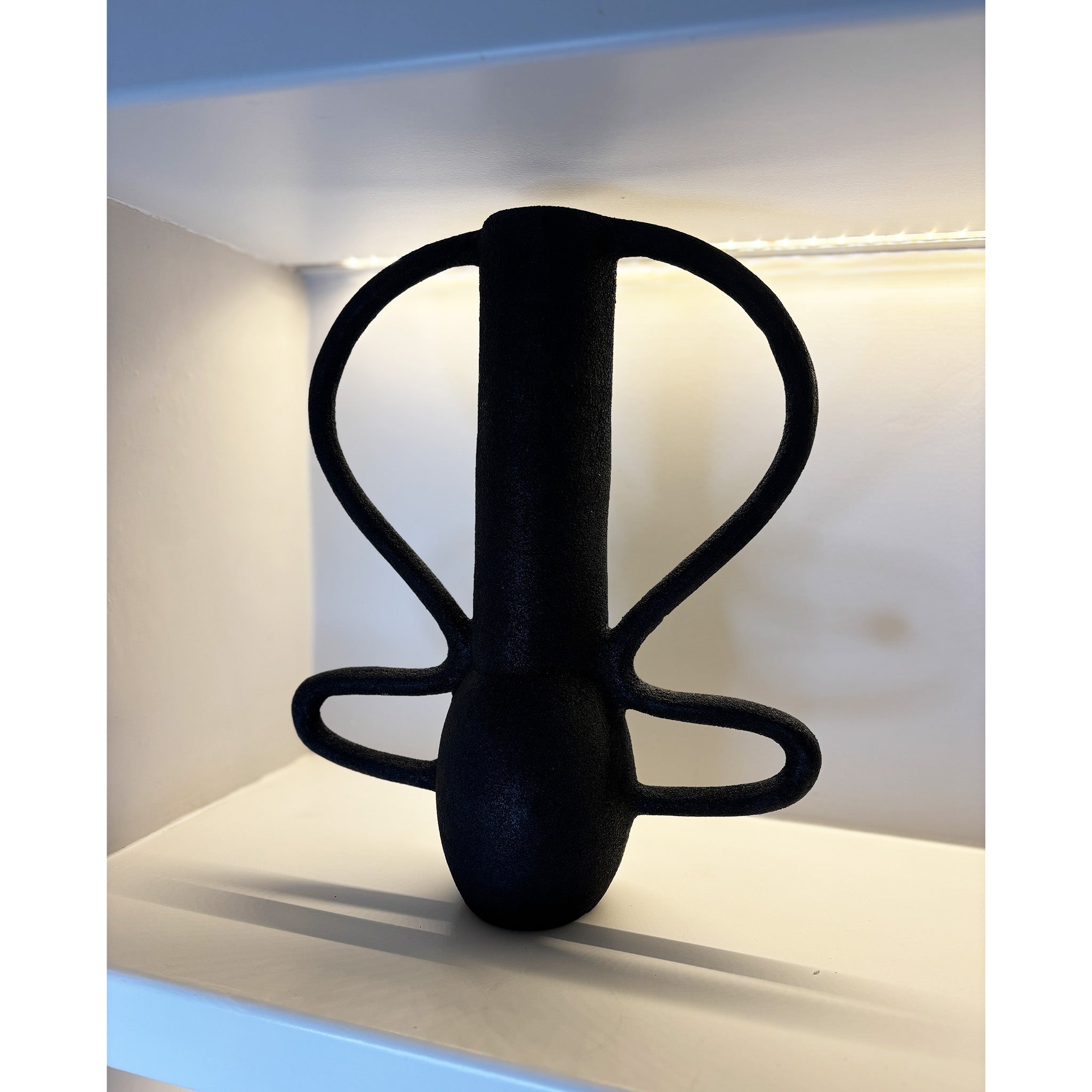 Wave Handle Textured Black Vase