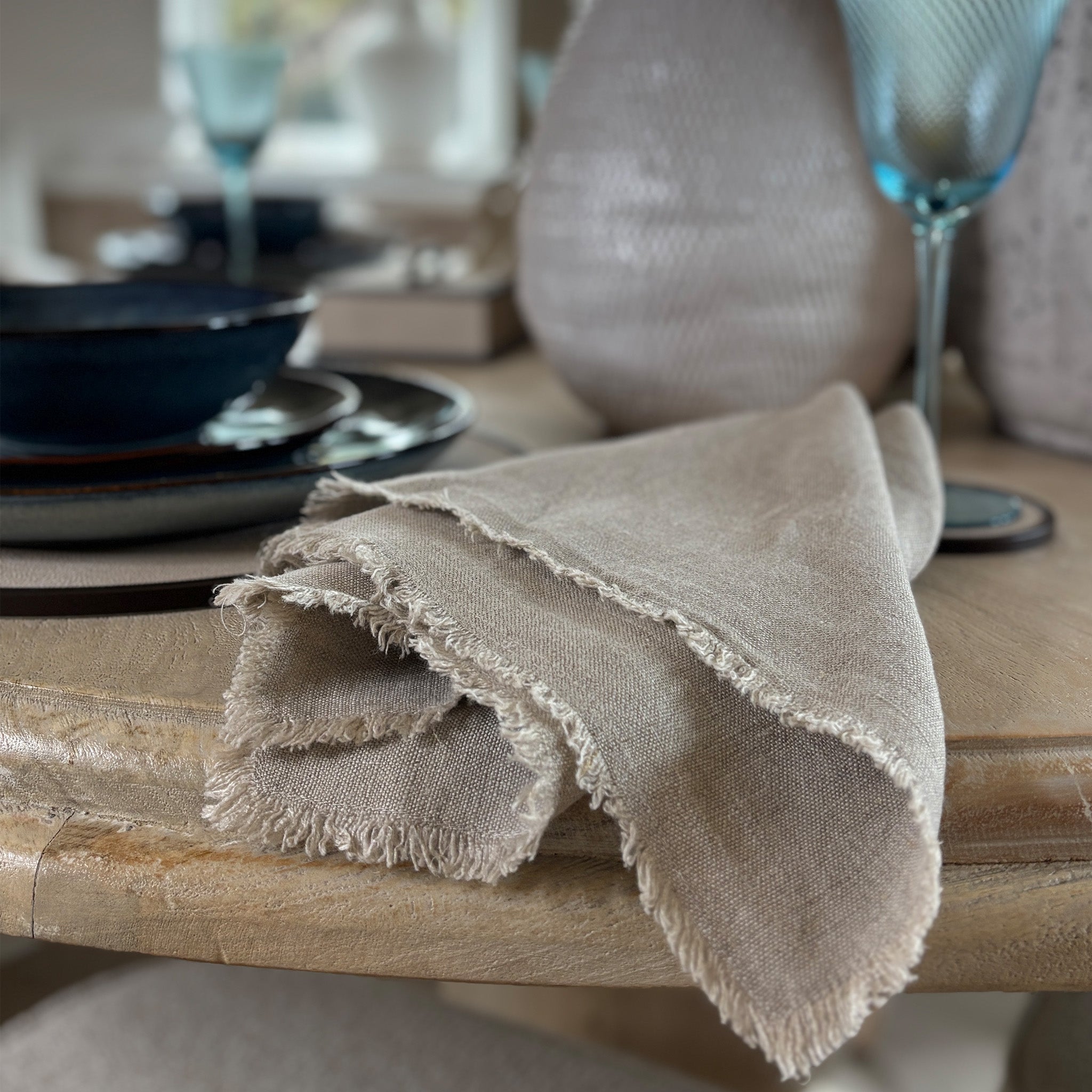 Frayed Edge Linen Napkins in Natural - Set of 6