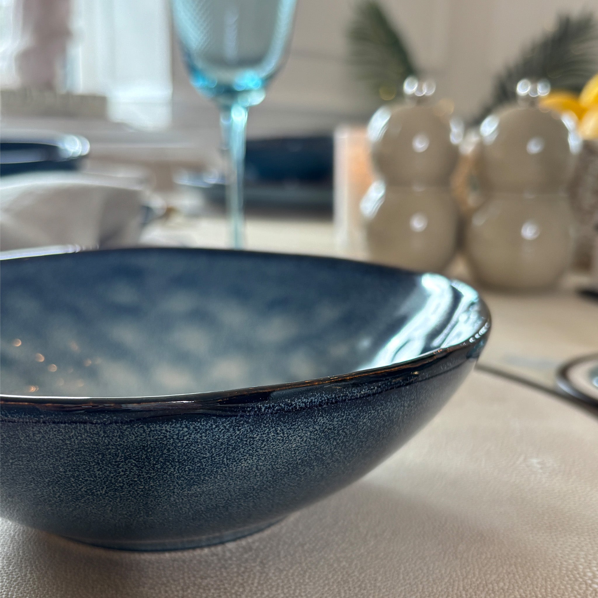 Stoneware Blue Bowls - Set of 4