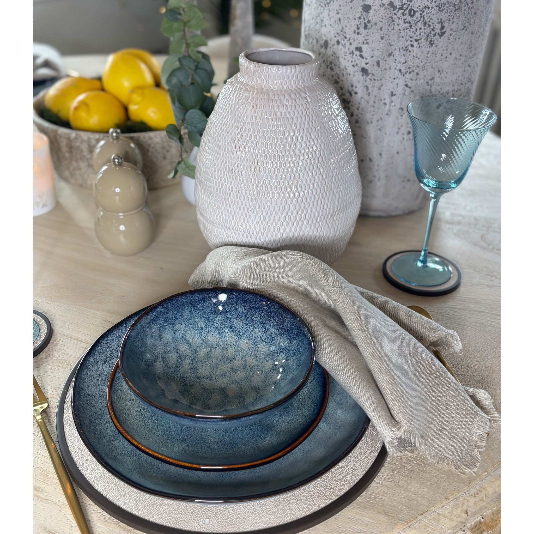 Stoneware Blue Bowls - Set of 4