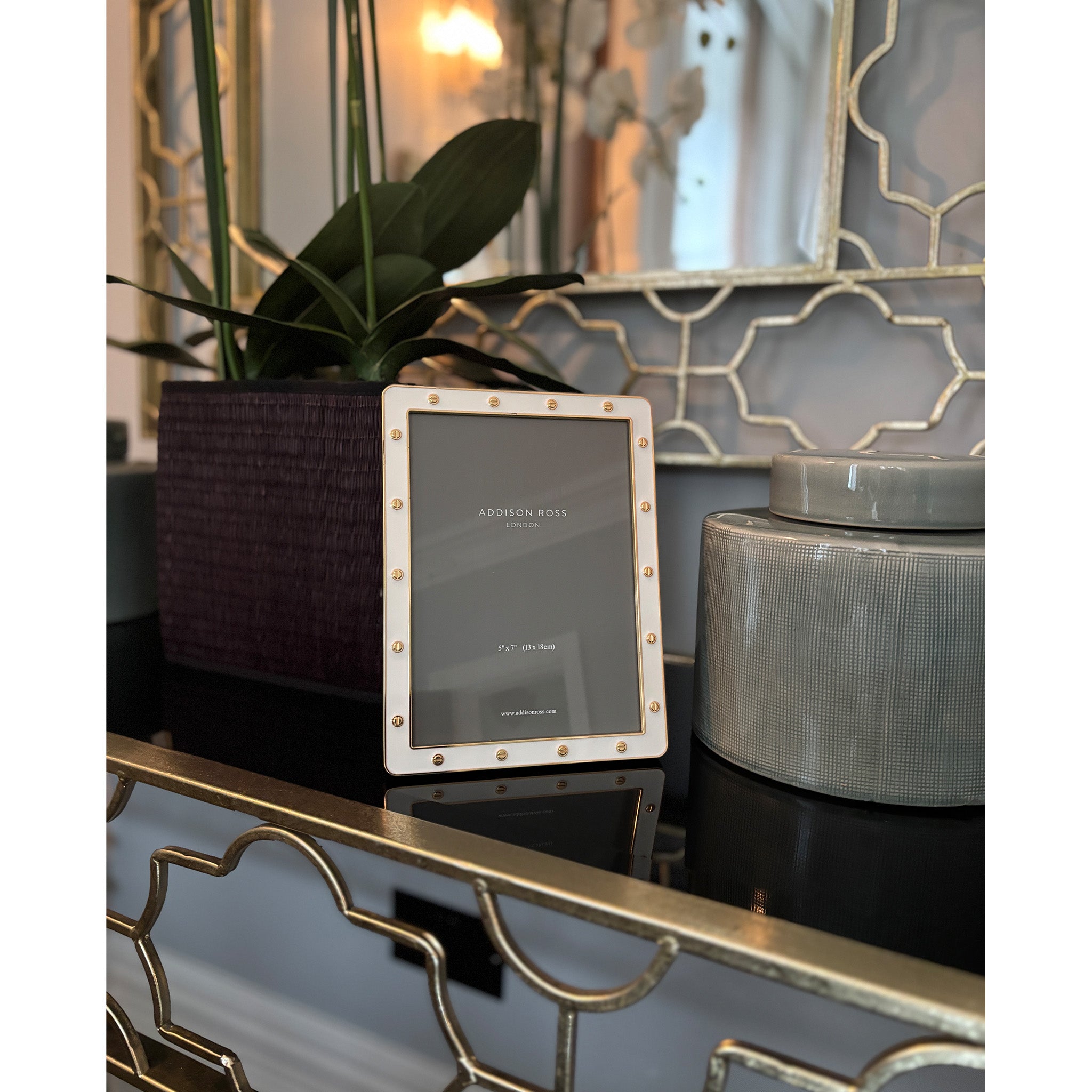 White and Gold Studded Photo Frame