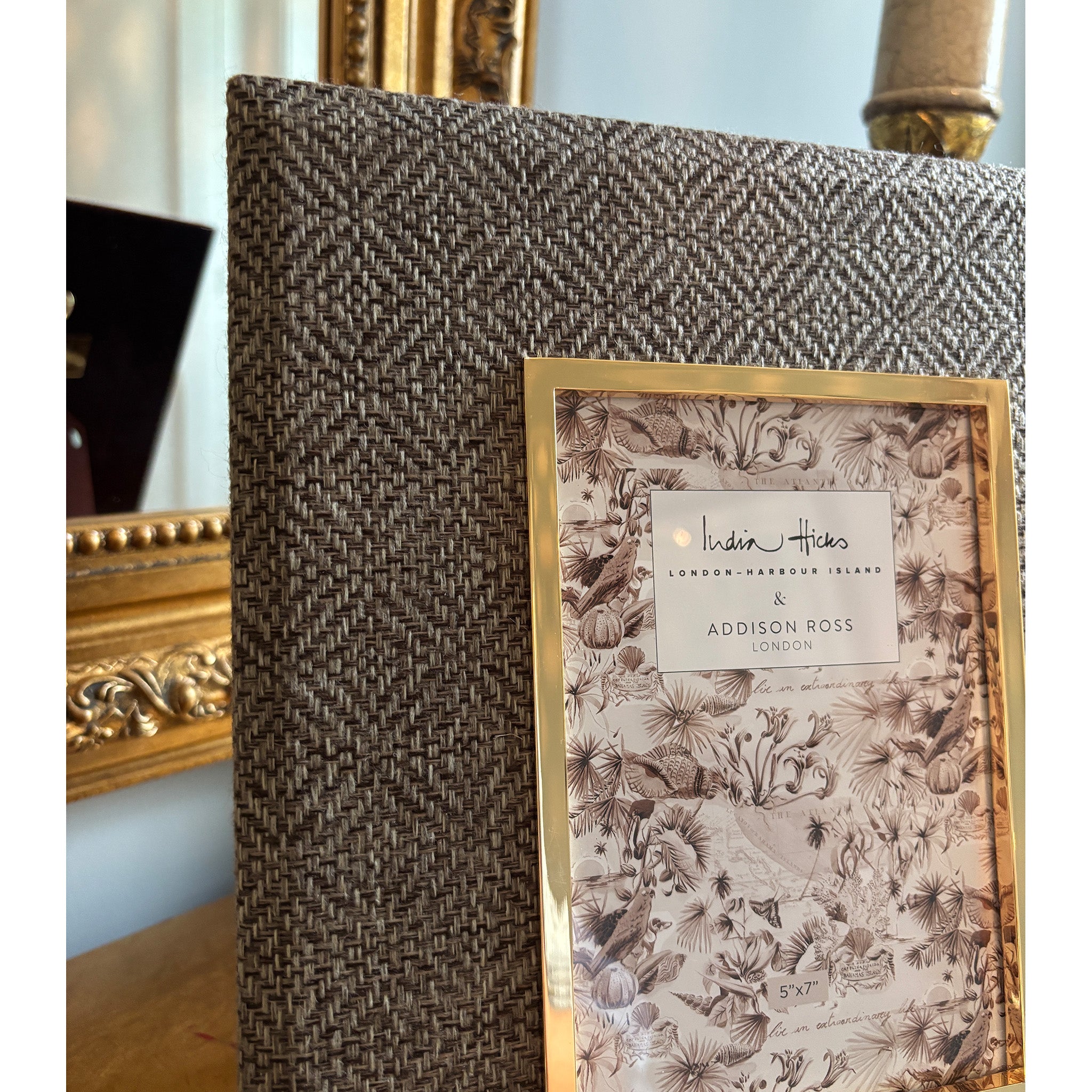 India Hicks Brown Geometric Fabric Photo Frame