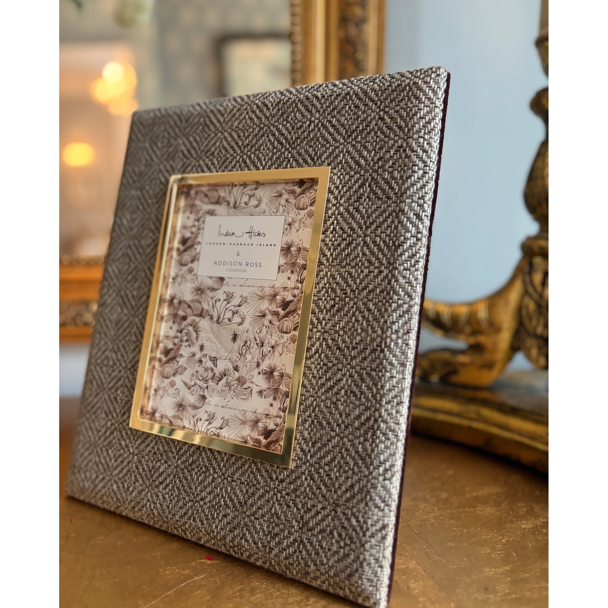 India Hicks Brown Geometric Fabric Photo Frame