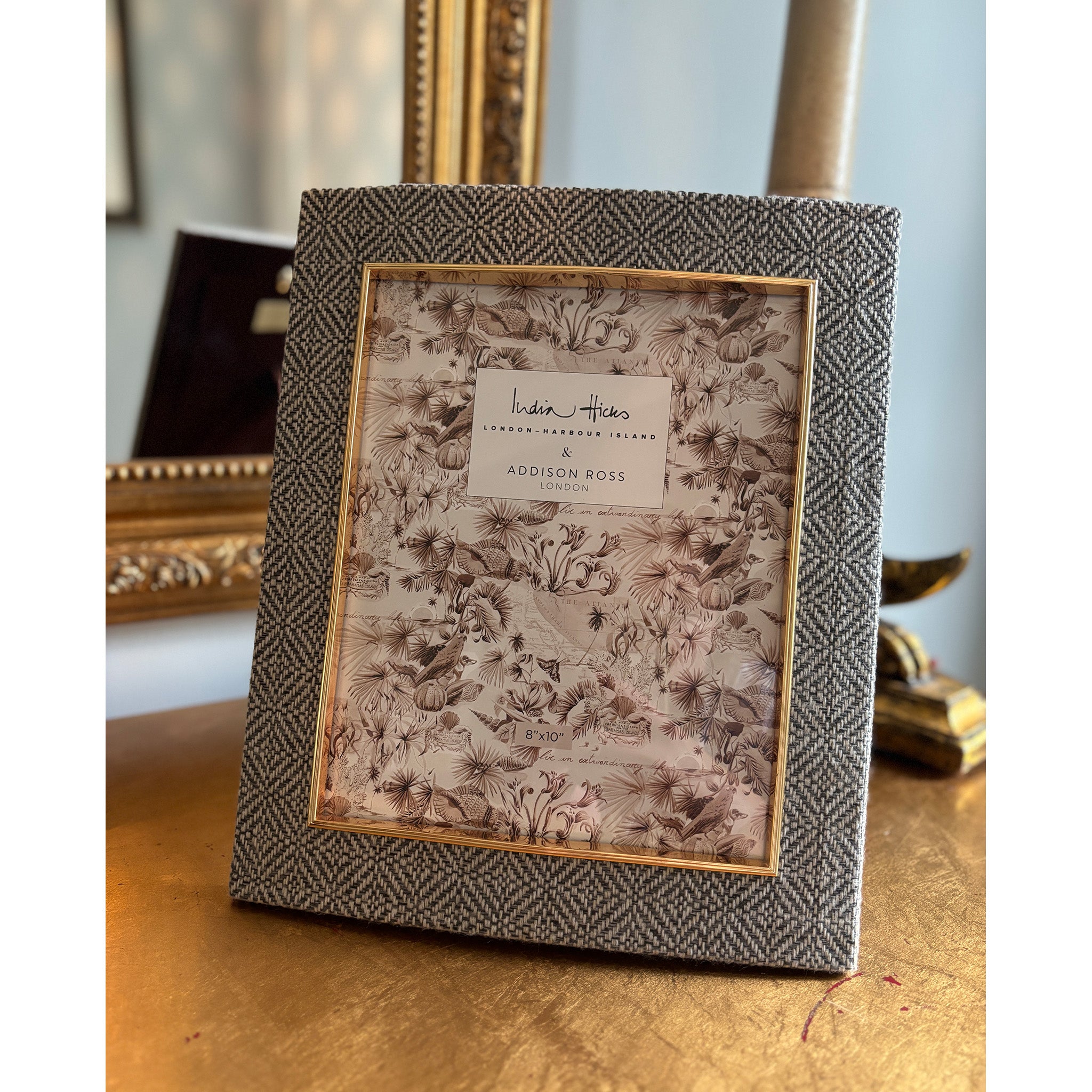 India Hicks Grey Geometric Fabric Photo Frame