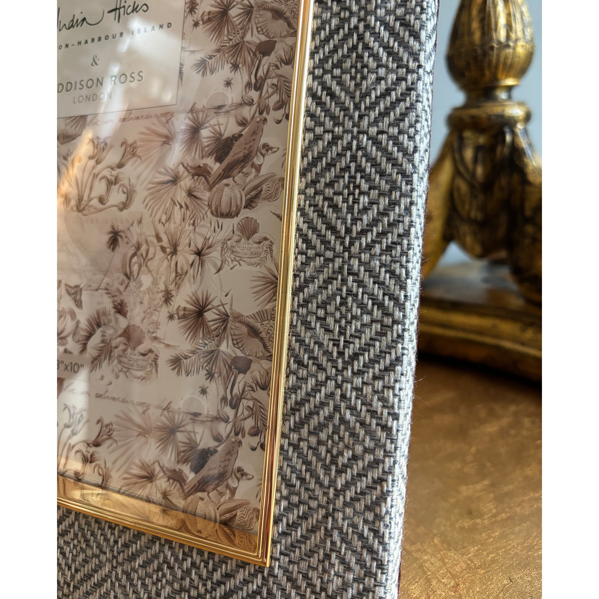 India Hicks Grey Geometric Fabric Photo Frame