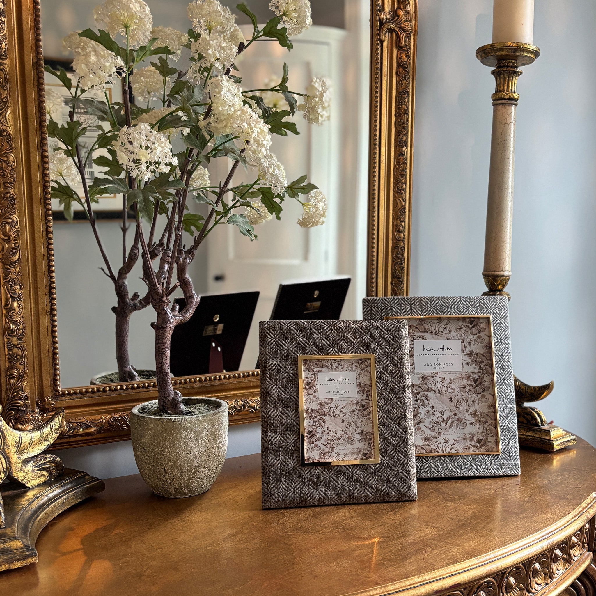 India Hicks Grey Geometric Fabric Photo Frame