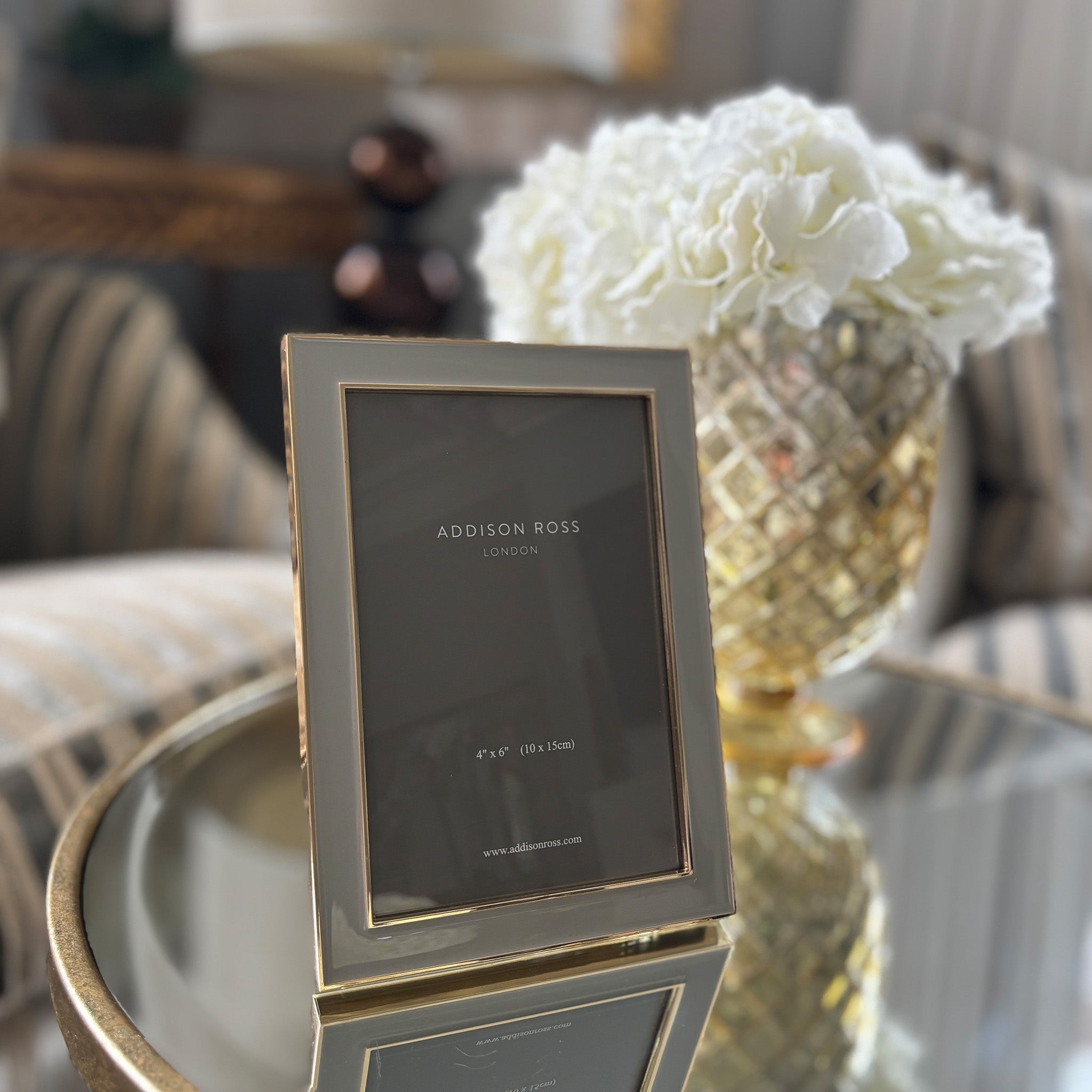 Enamel and Gold Plated Photo Frame in Light Grey