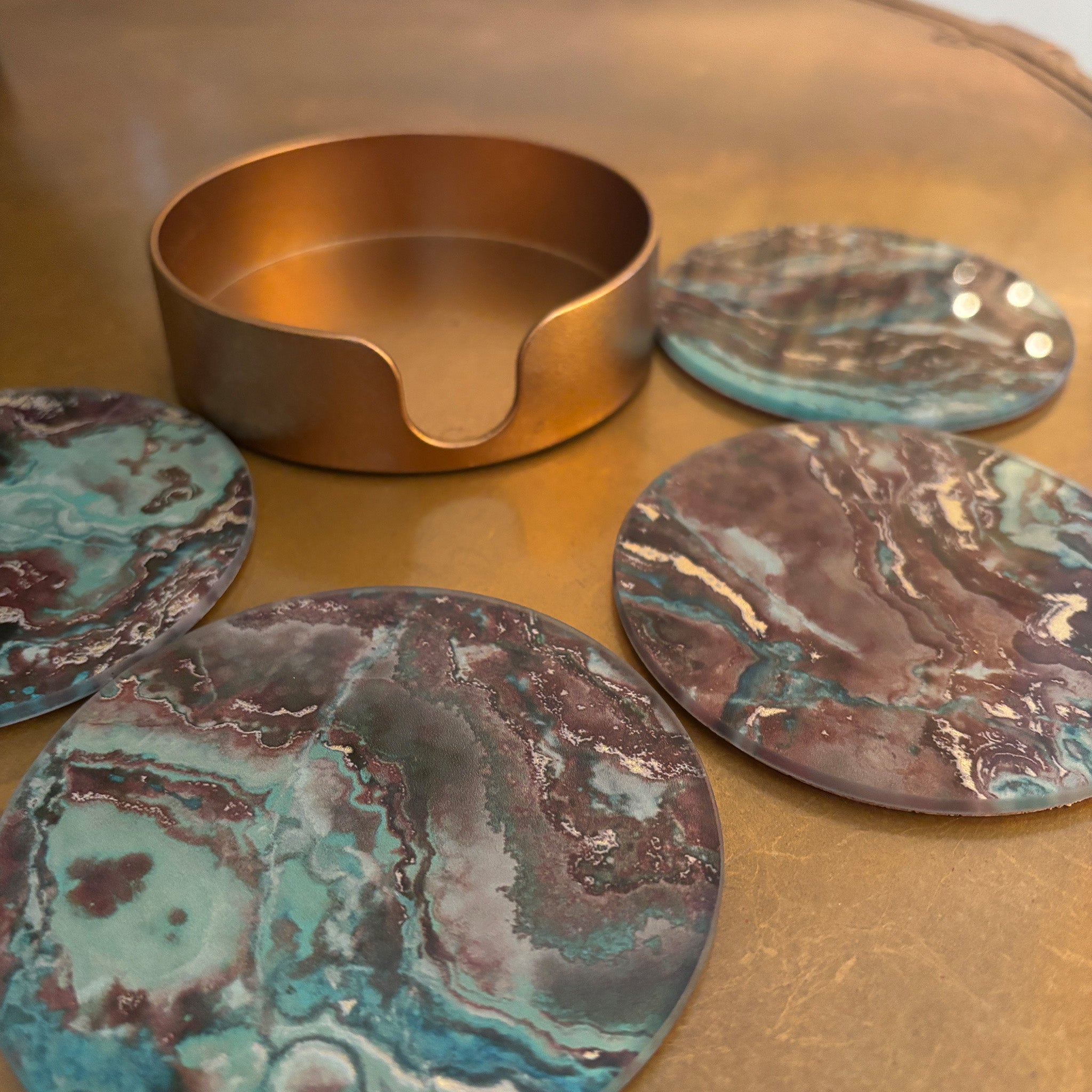 Gold and Green Marble Effect Coasters