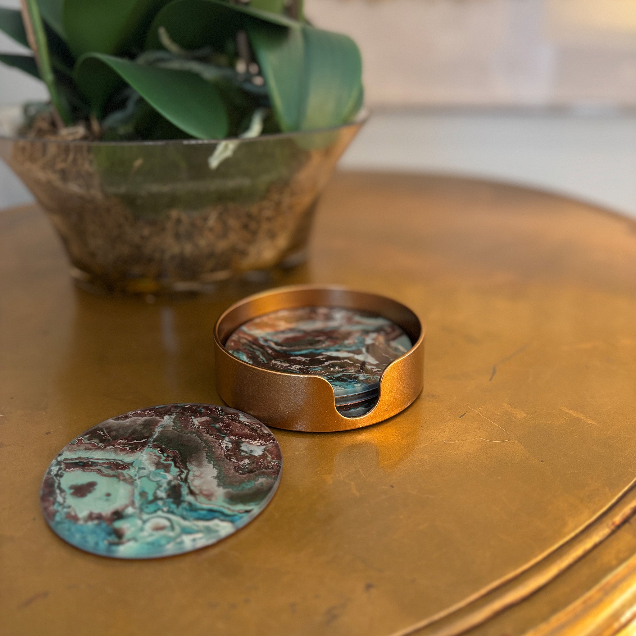 Gold and Green Marble Effect Coasters