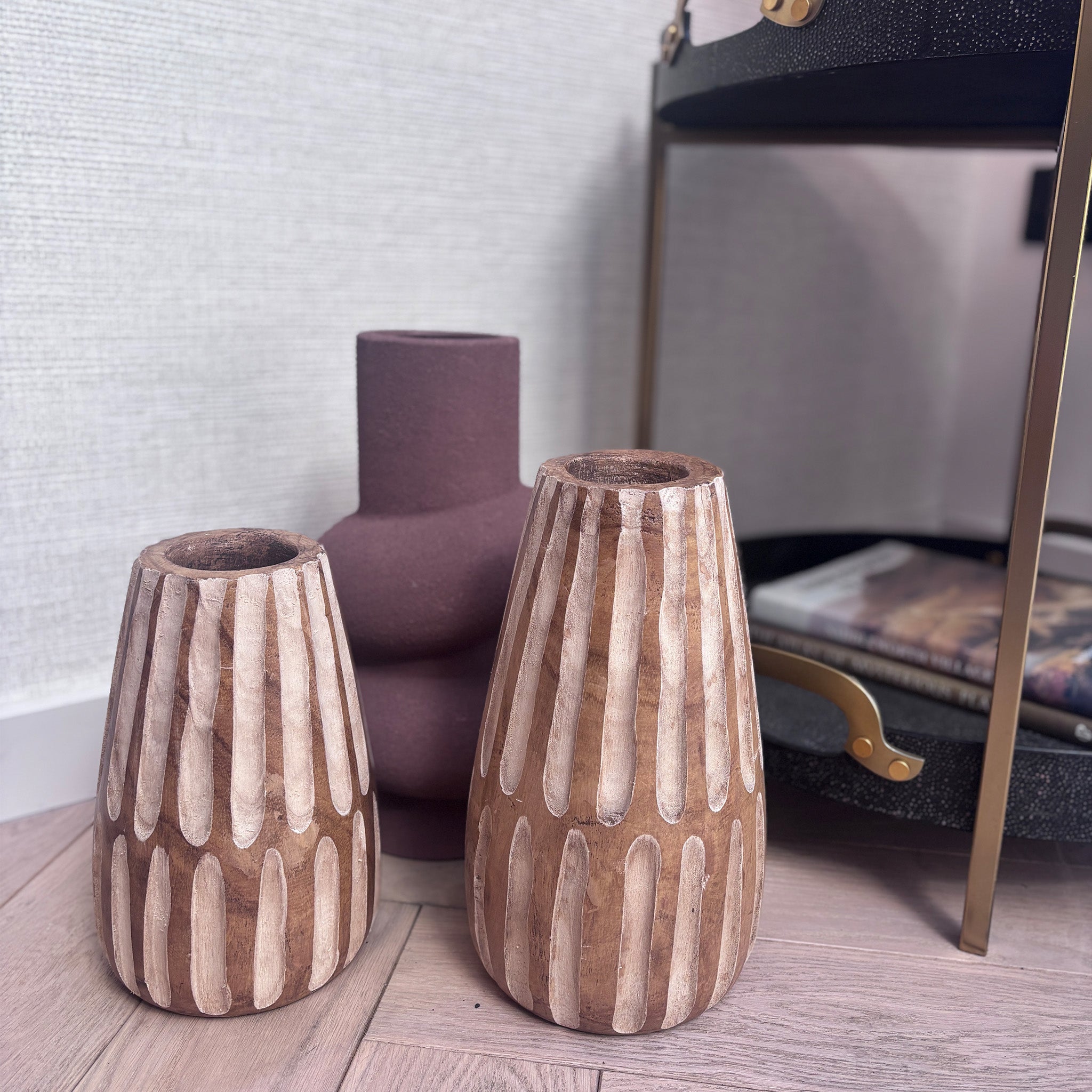 Linear Engraved Wooden Vase - Large