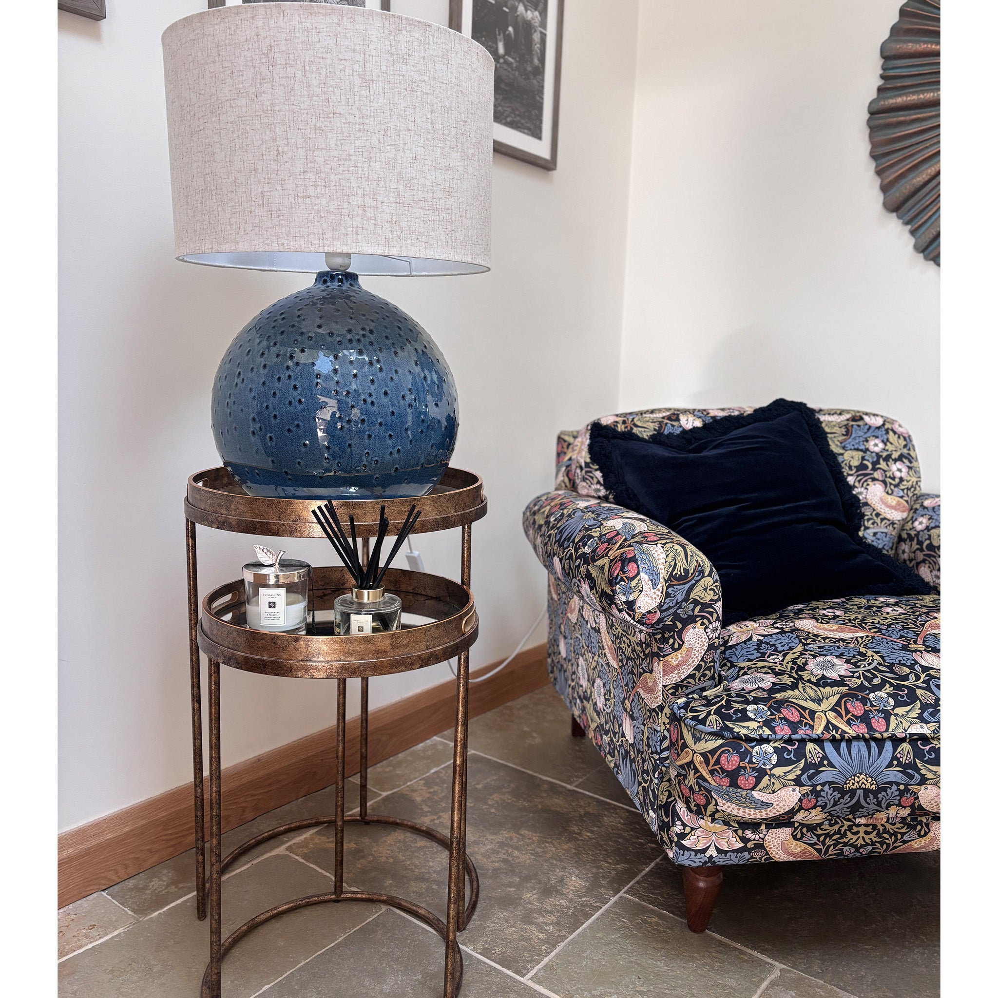Blue Textured Ceramic Table Lamp