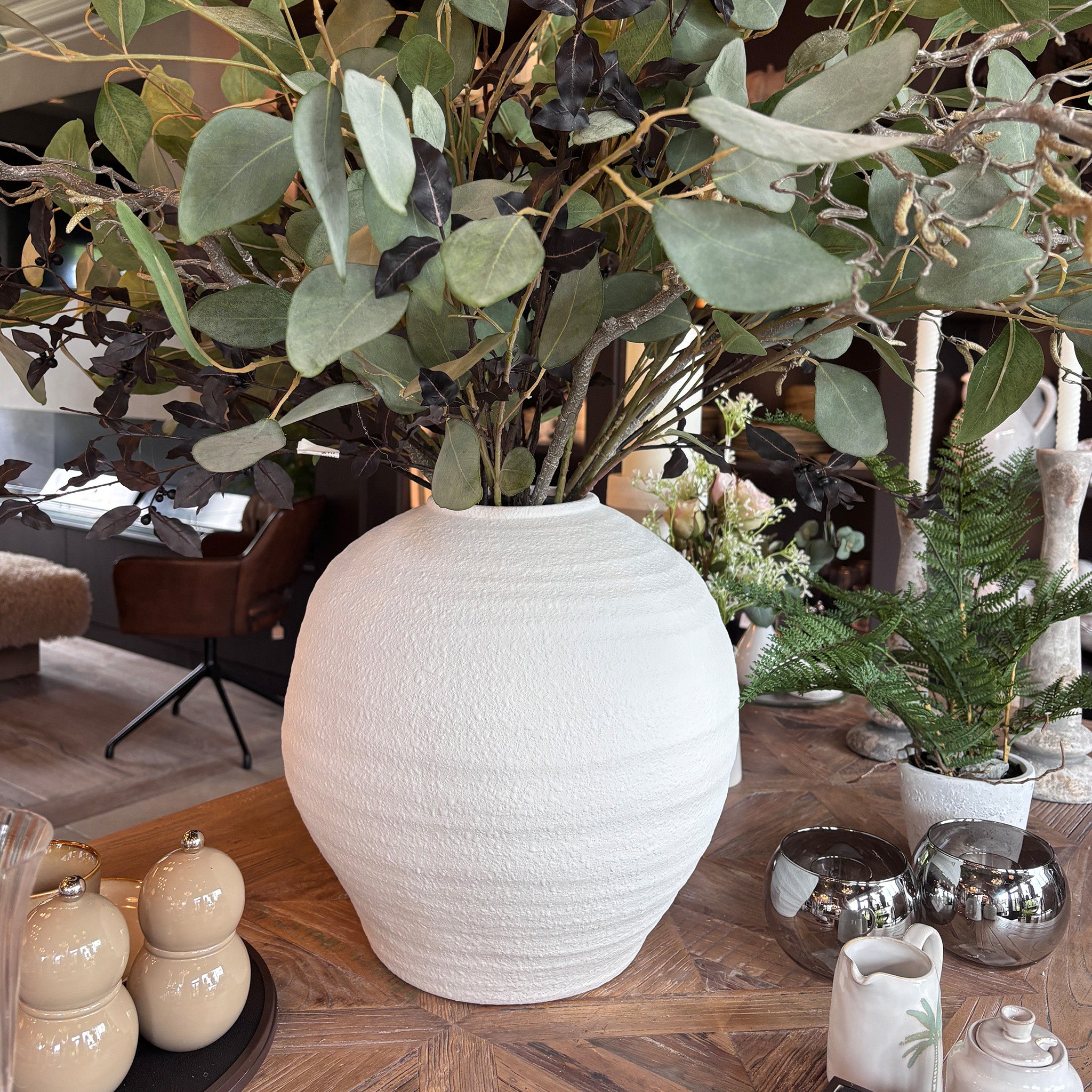 Large White Textured Vase