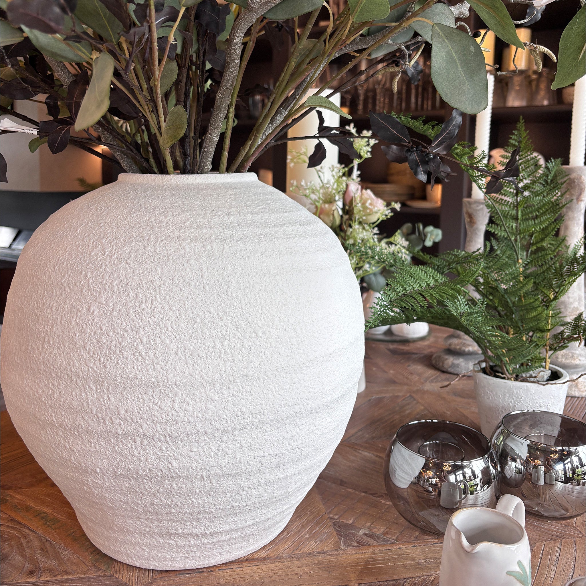 Large White Textured Vase