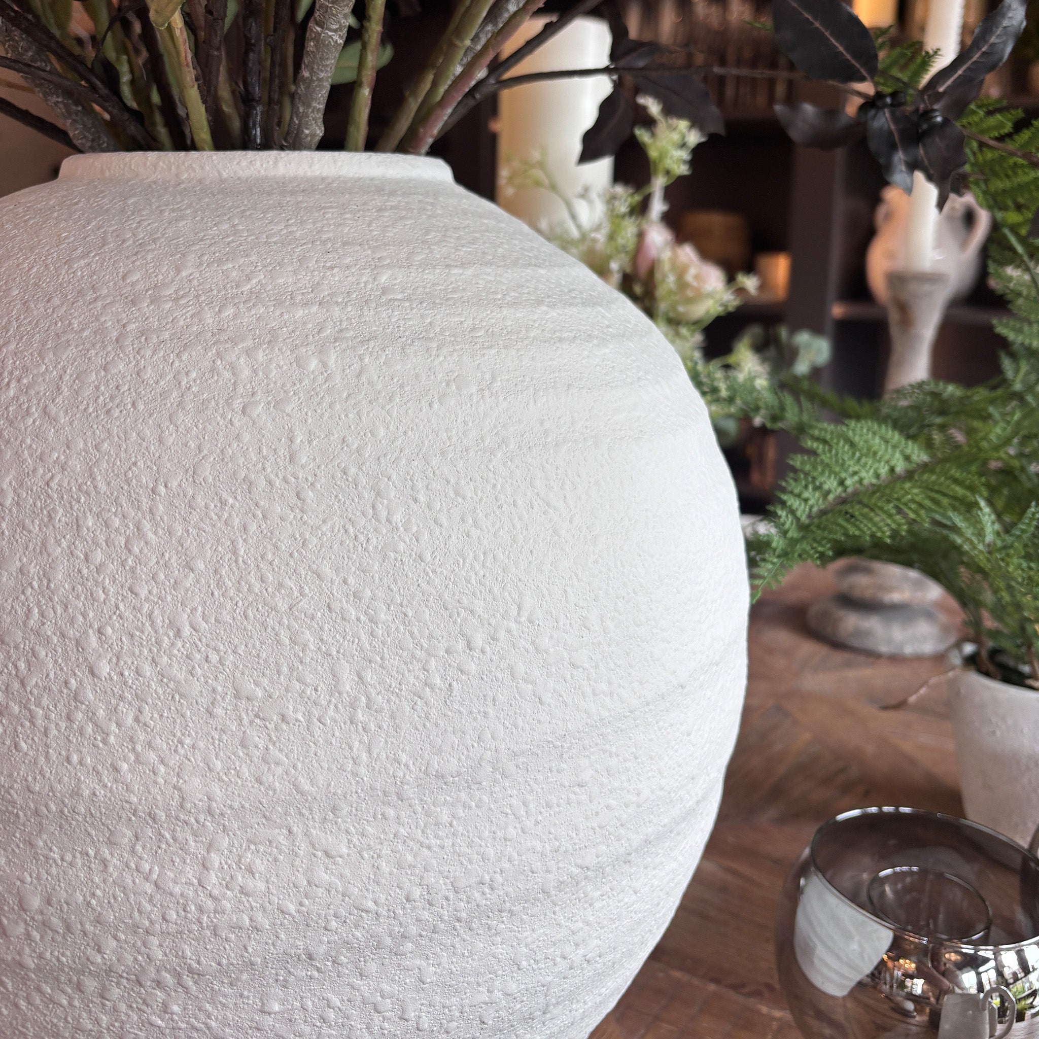 Large White Textured Vase