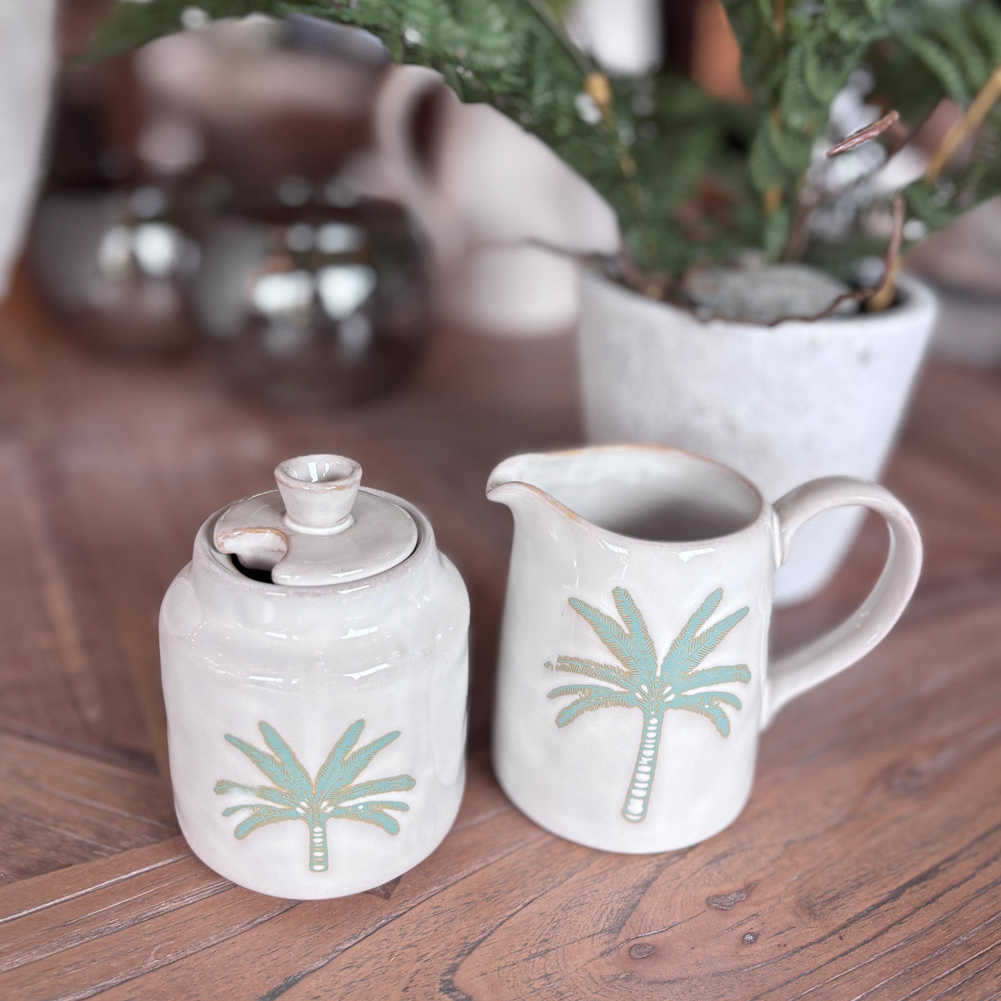 Palm Tree Ceramic Milk & Sugar Set