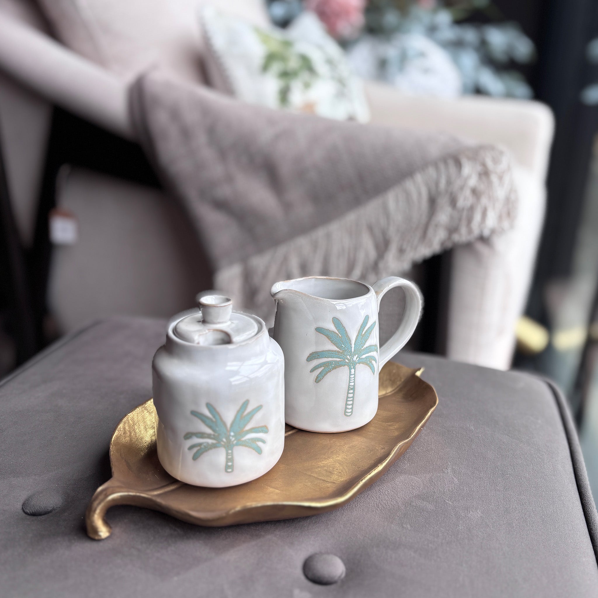 Palm Tree Ceramic Milk & Sugar Set