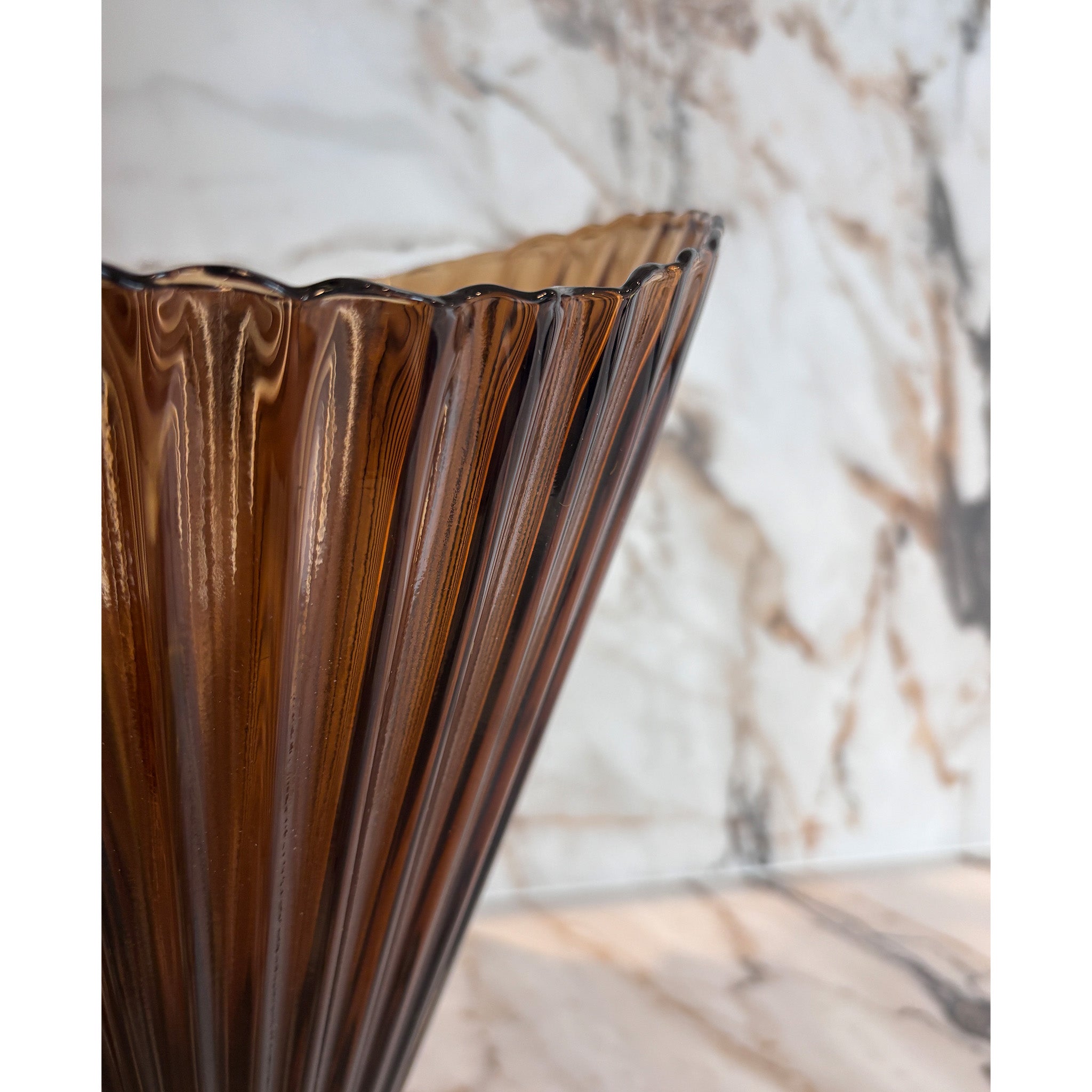 Flared Ribbed Amber Glass Vase