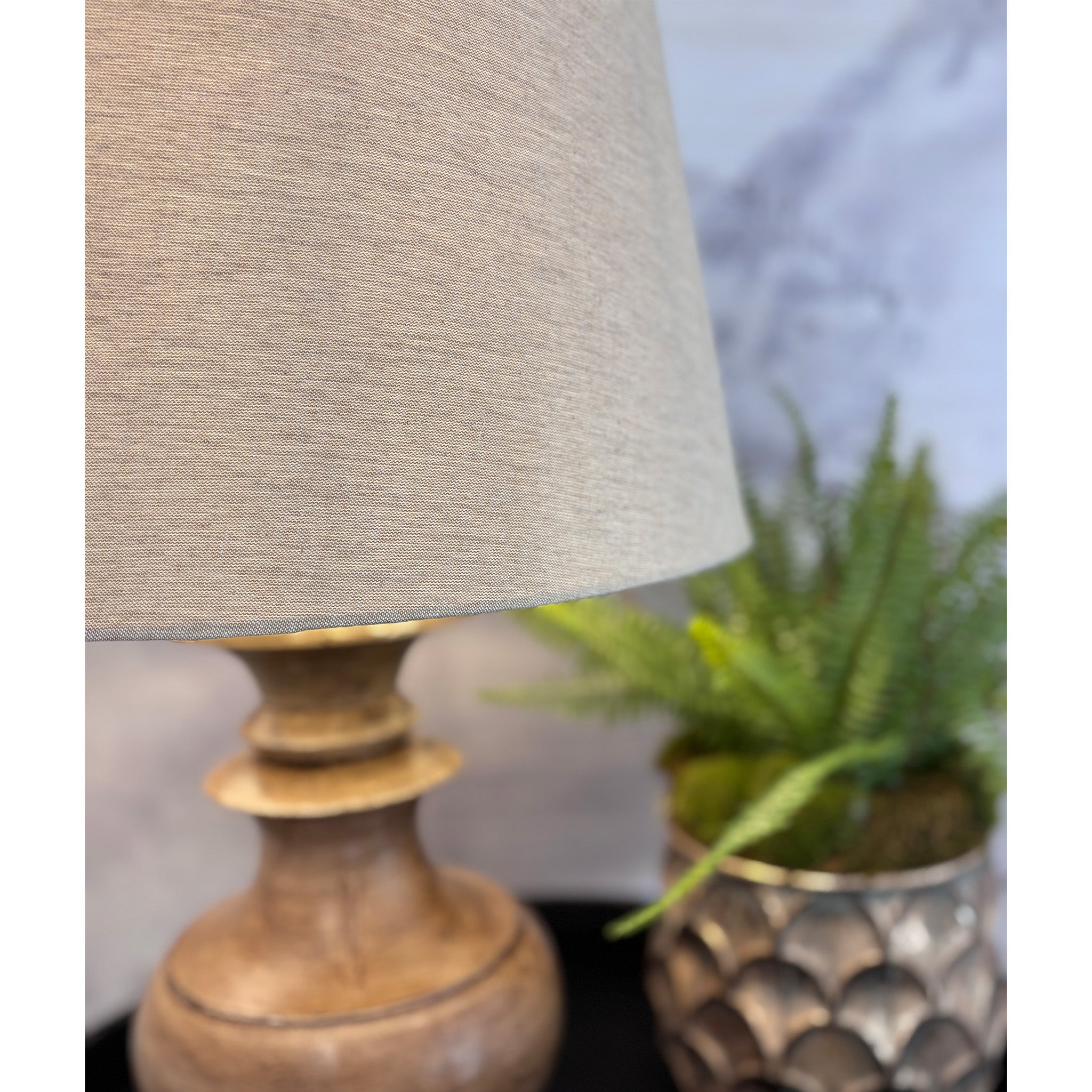 Turned Wood Table Lamp With Linen Shade