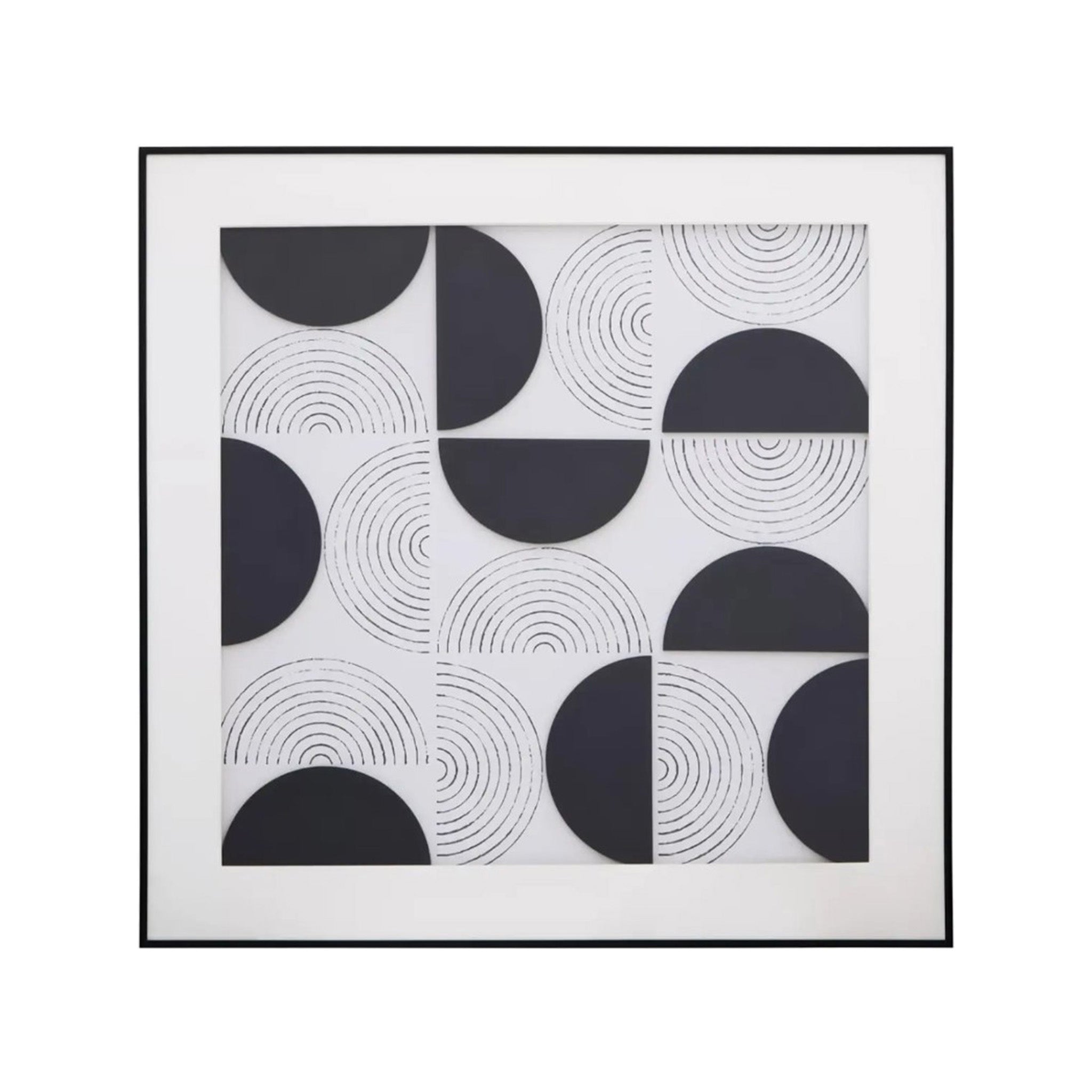 Black and White 3D Abstract Semi Circles Artwork