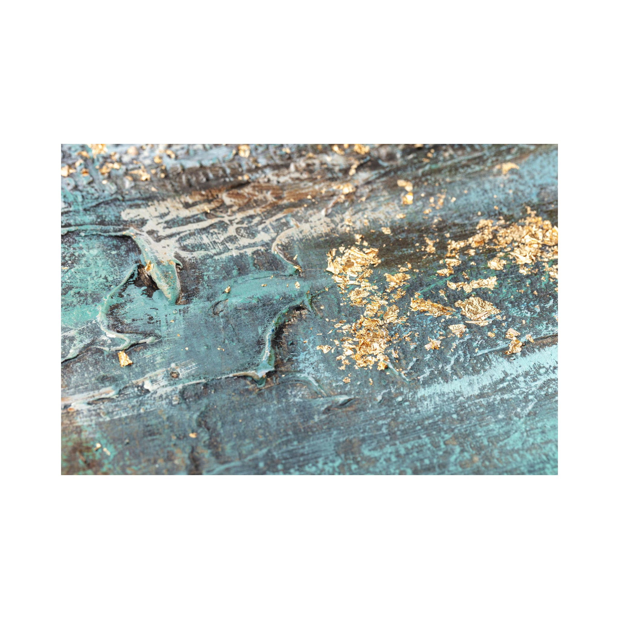 Abstract Oil on Canvas - in Ocean Blues with Gold Foil