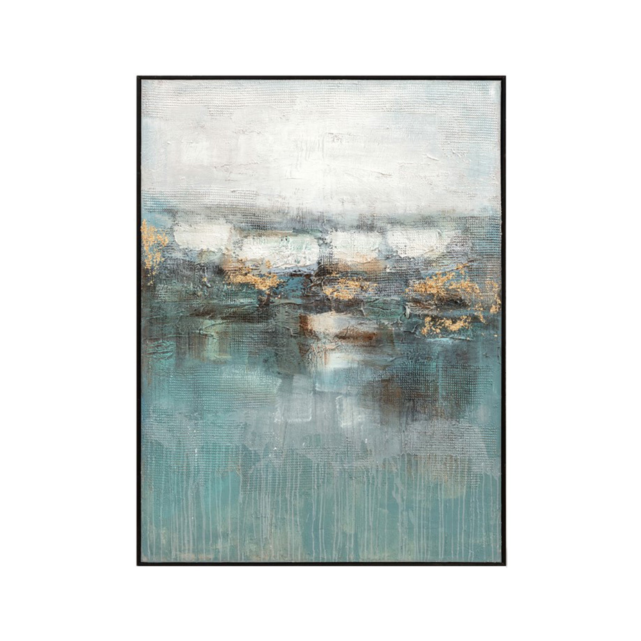 Abstract Oil on Canvas - in Ocean Blues with Gold Foil