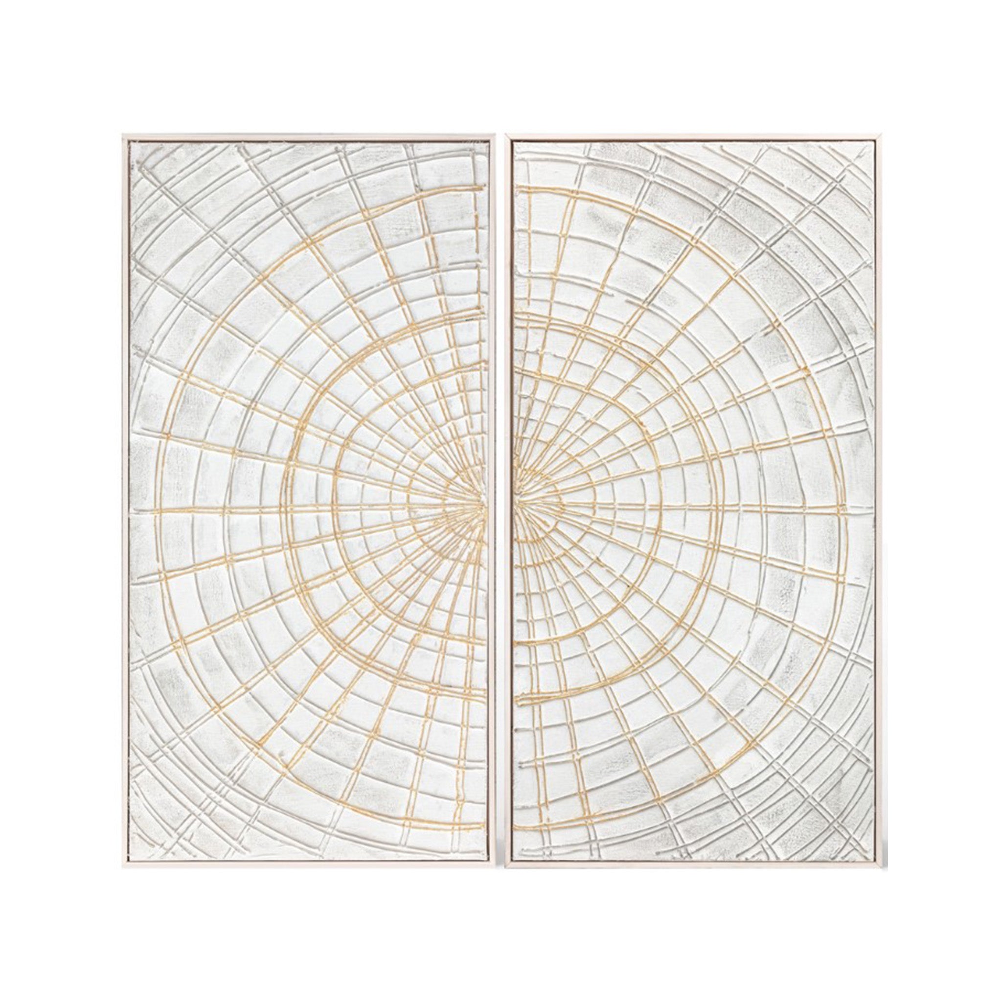 Pair of Modern Abstract Oil on Canvas in White and Gold