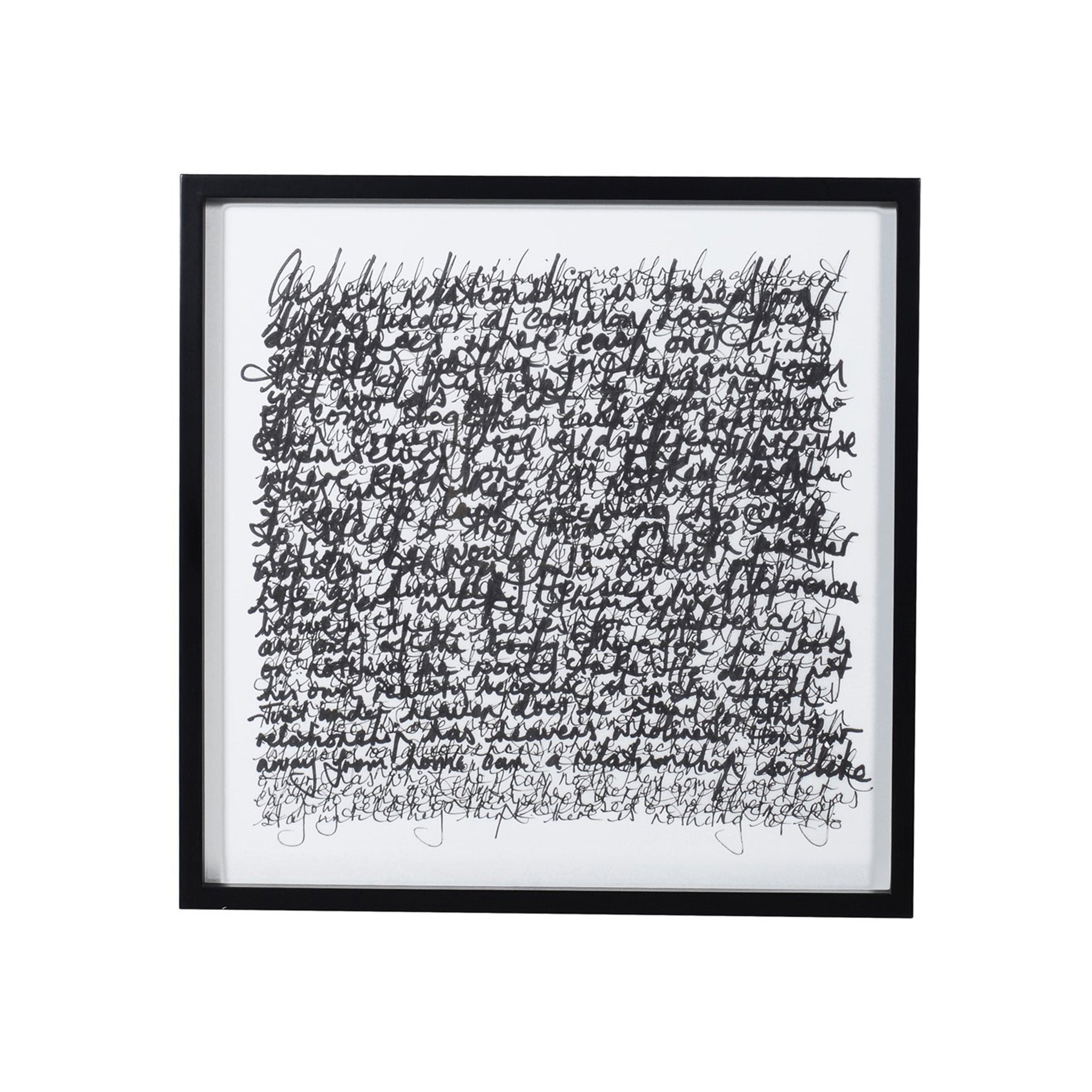 Black and white scrawl fot artwork, in a square black frame.  Dimensions: H:800 W:800 mm   Delivery: 7-10 days