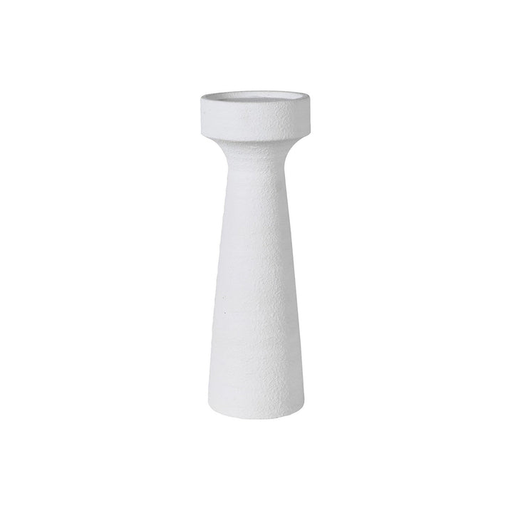 White textured plaster effect candle holder. Available in sizes large and medium.   Dimensions: H:390 Dia:130 mm   Materials: Terracotta   Delivery: 3-4 days