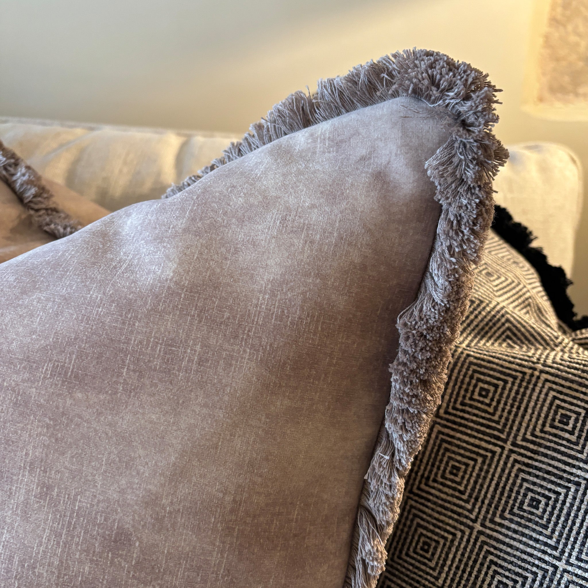 Textured Velvet Cushion with Fringing