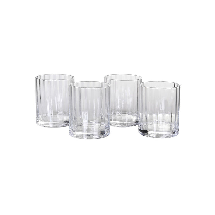 Set of 4 ribbed tumbler glasses Dimensions: H:100 Dia:80 mm  Materials: Glass   Delivery: 7-10 days