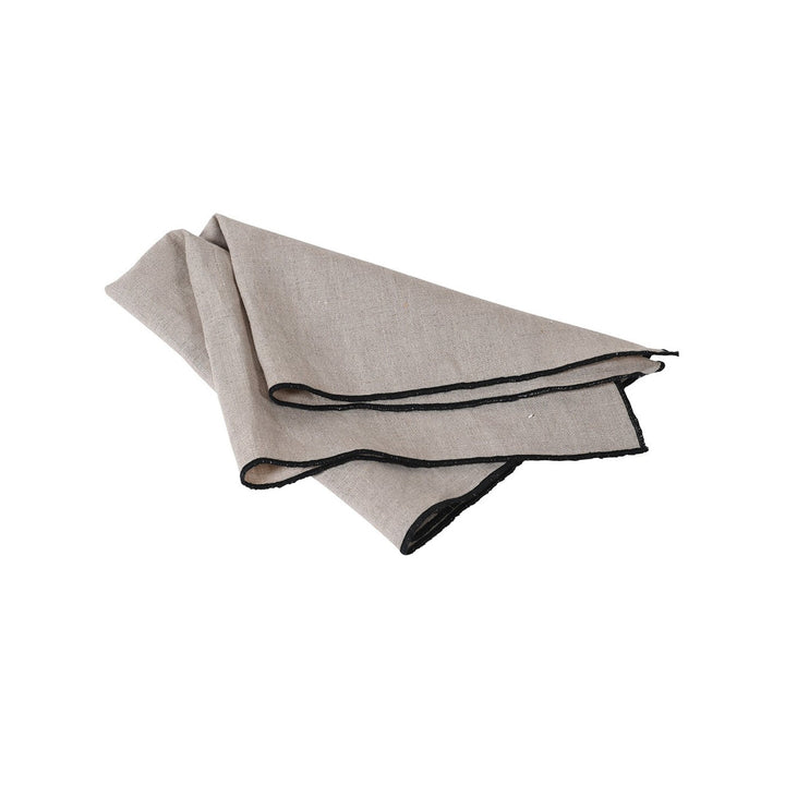 Set of 4 natural linen rectangular napkins with black edge stitching    Dimensions: W:470 L:470 mm   Materials: 100% Linen   Delivery 7-10 days