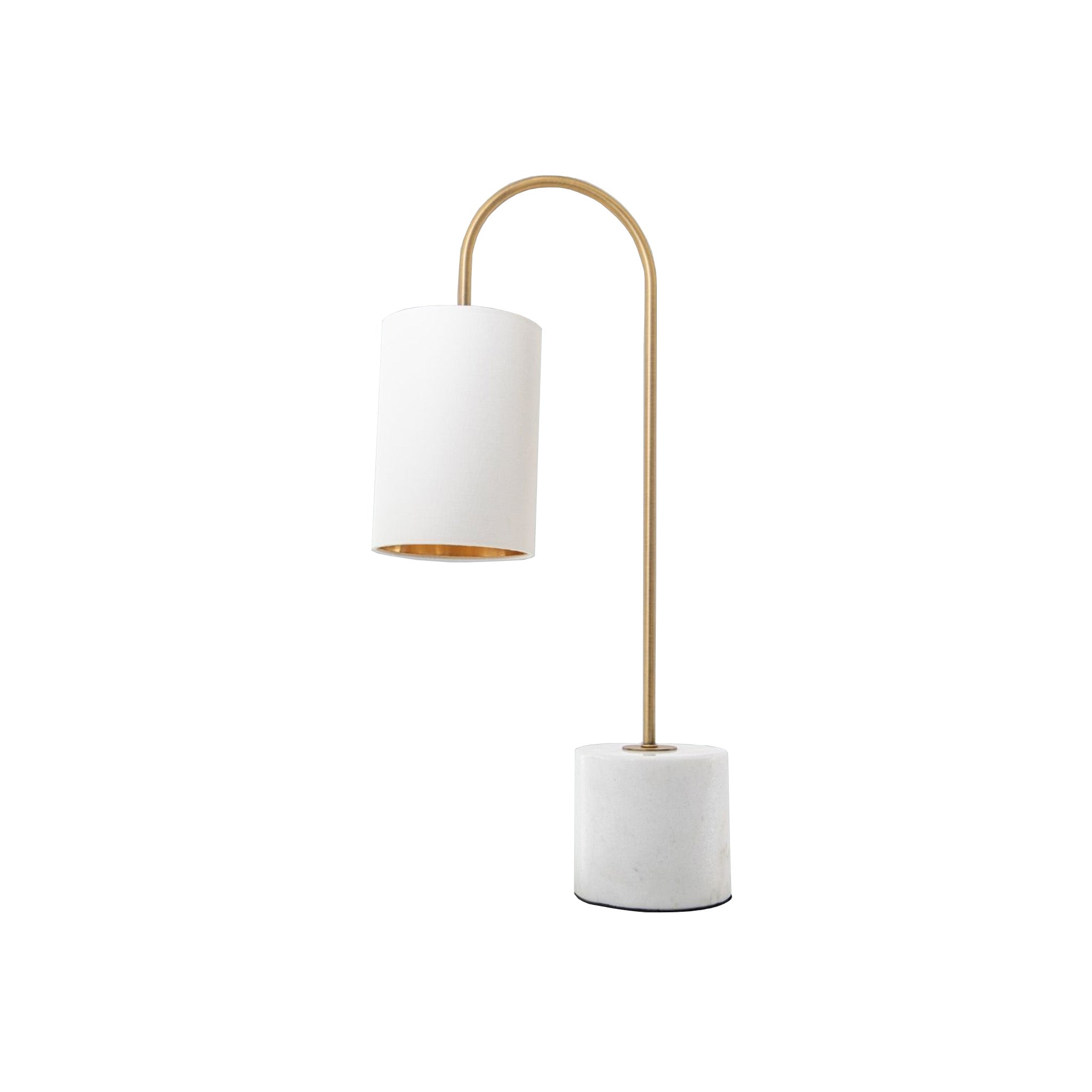 Our beautiful curved overhanging table lamp with a solid marble base, is a stylish light piece with a modern design. Crafted from antique brass and white marble, this lamp will be a luxurious accent piece to your home.  Dimensions: W:140 H:200 D:140 mm  Materials: Marble, Metal  Delivery: 5-7 days