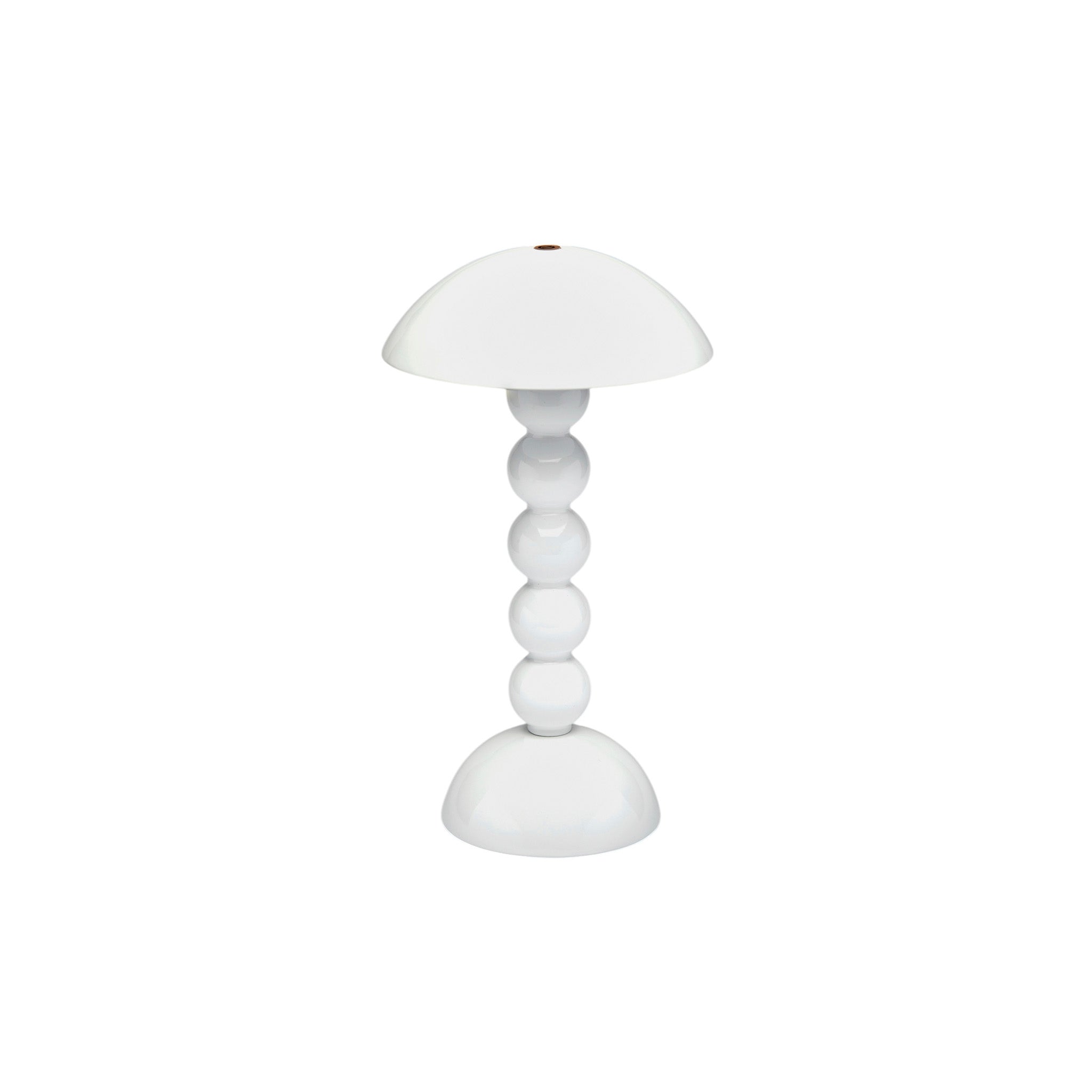 Bobbin lamp in White. LED powered, chargable mini lamp, with a high gloss laquered finish, with a fun bobble shape stem. Available in three colours. Materials: Lacquer   Delivery: 7-10 days