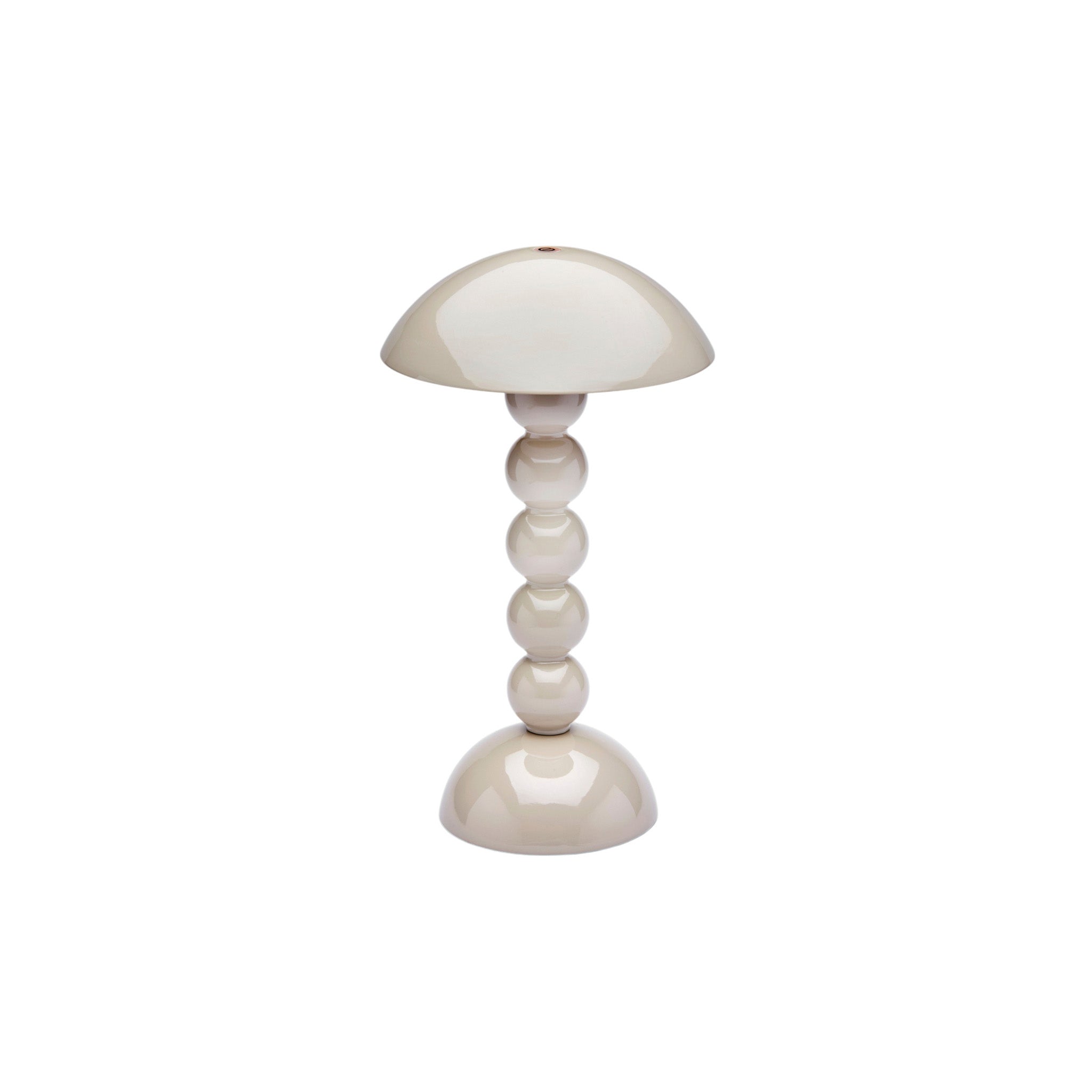 Bobbin lamp in Taupe. LED powered, chargable mini lamp, with a high gloss laquered finish, with a fun bobble shape stem. Available in three colours.  Materials: Lacquer  Delivery: 7-10 days