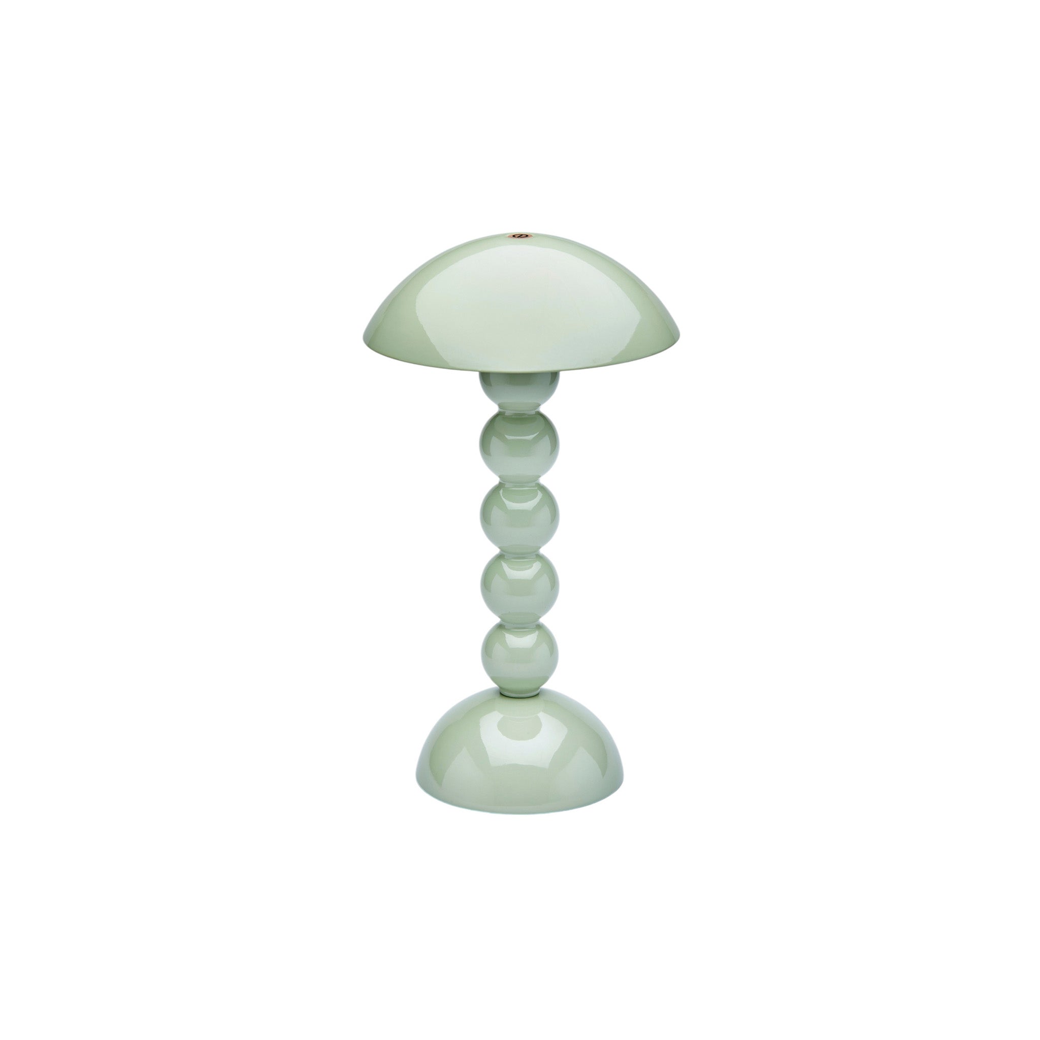 Bobbin lamp in Sage Green. LED powered, chargable mini lamp, with a high gloss laquered finish, with a fun bobble shape stem. Available in three colours.  Materials: Lacquer    Delivery: 7-10 days