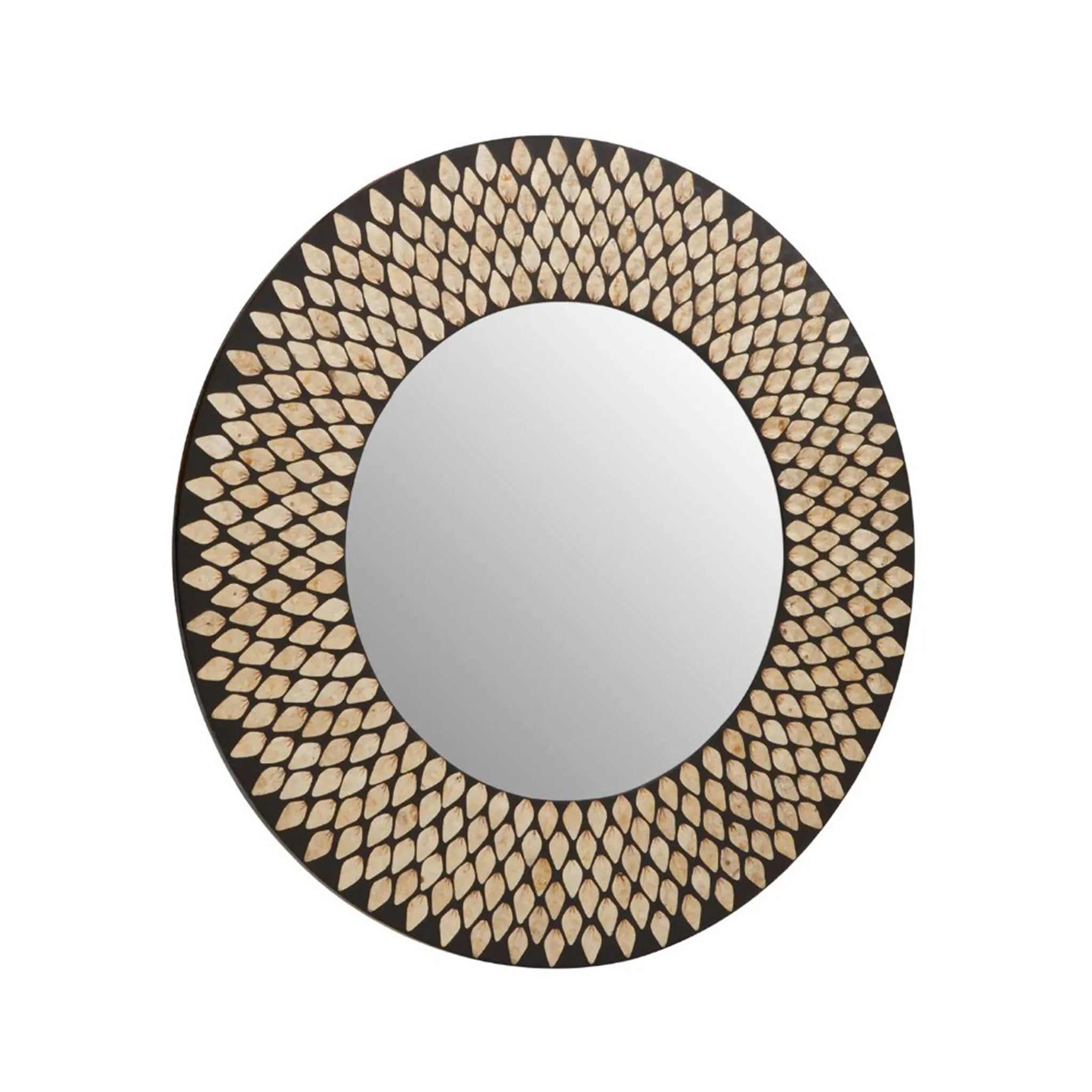 Black and Gold Shell Pattern Round Mirror