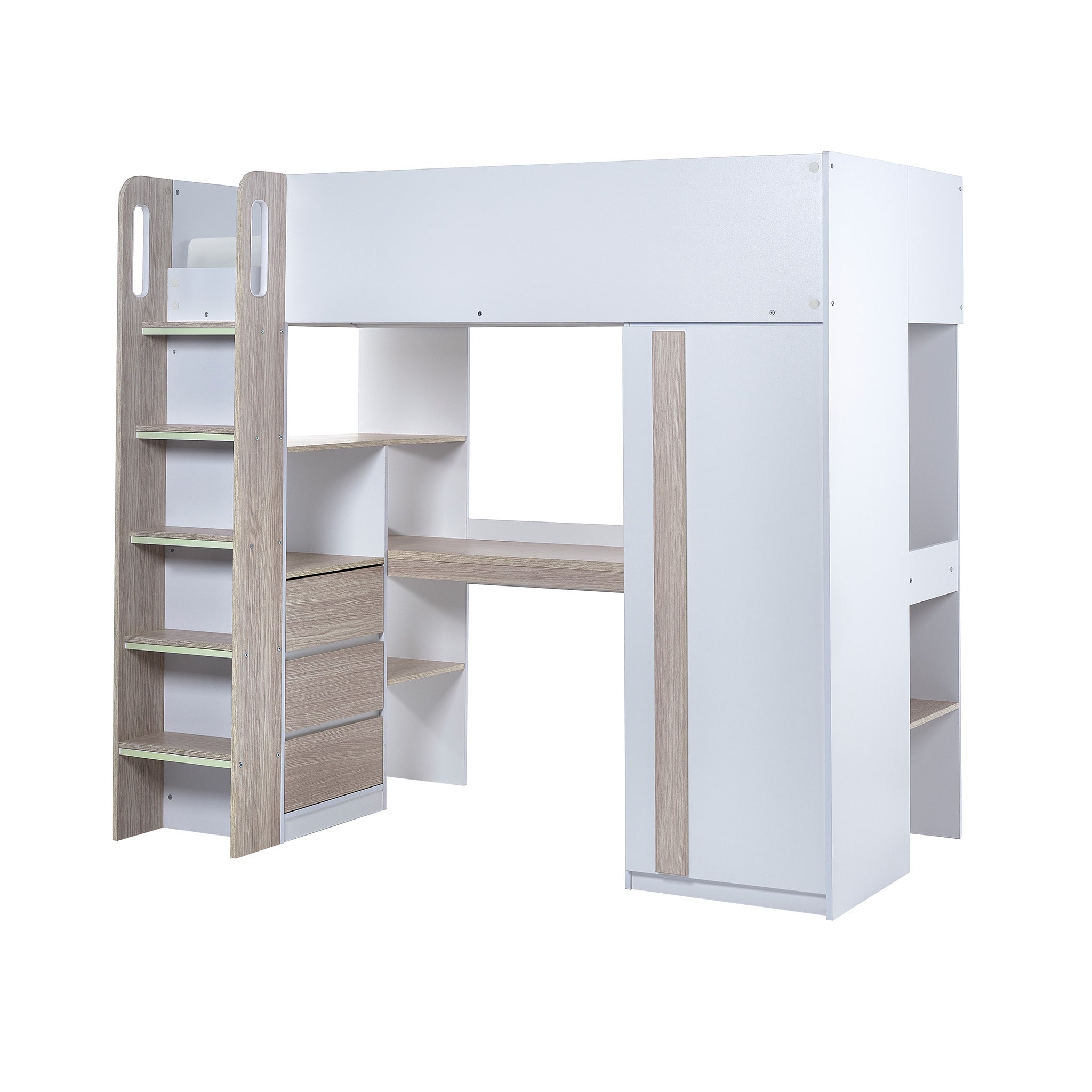 High Sleeper Single Bunk Bed with Desk and Storage