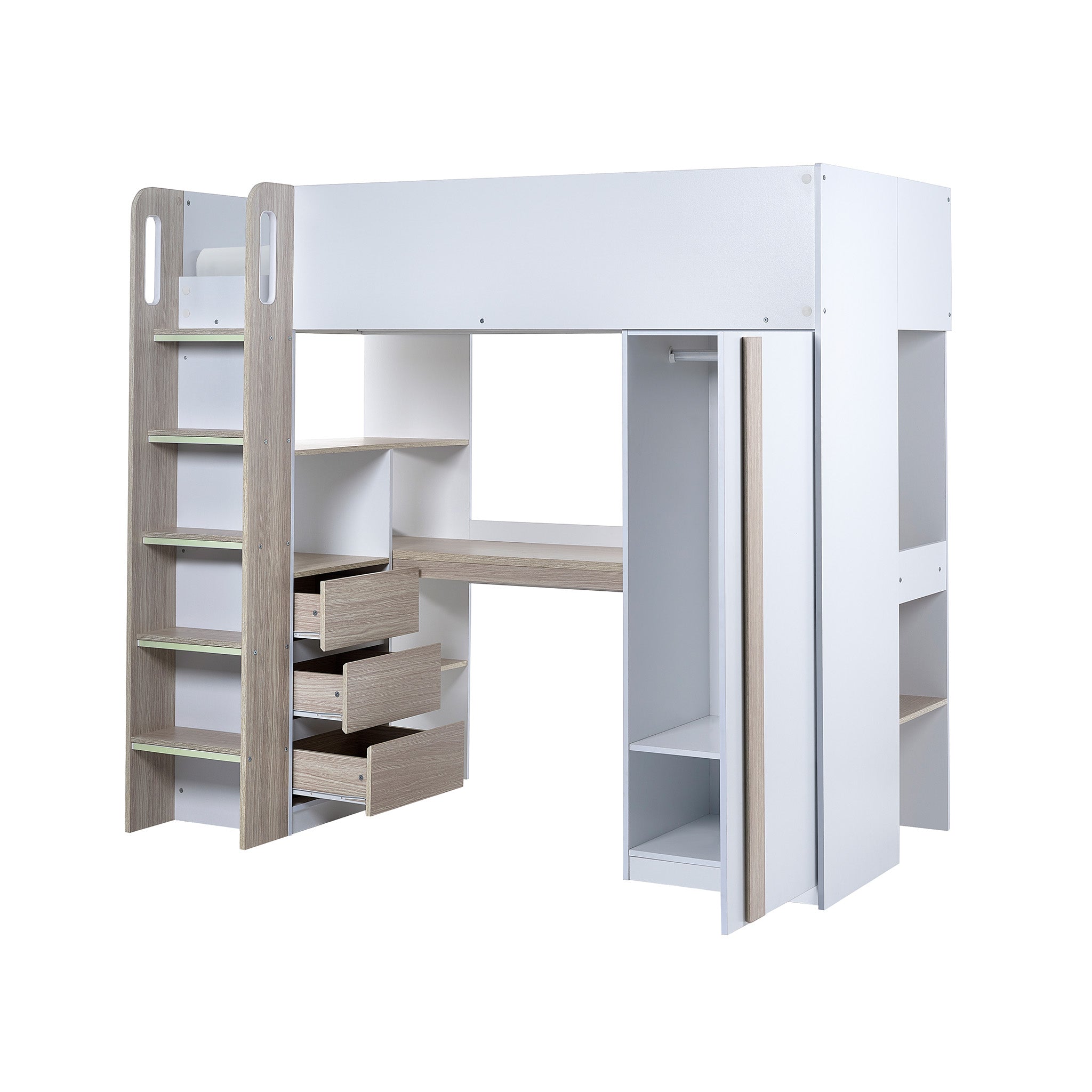 High Sleeper Single Bunk Bed with Desk and Storage