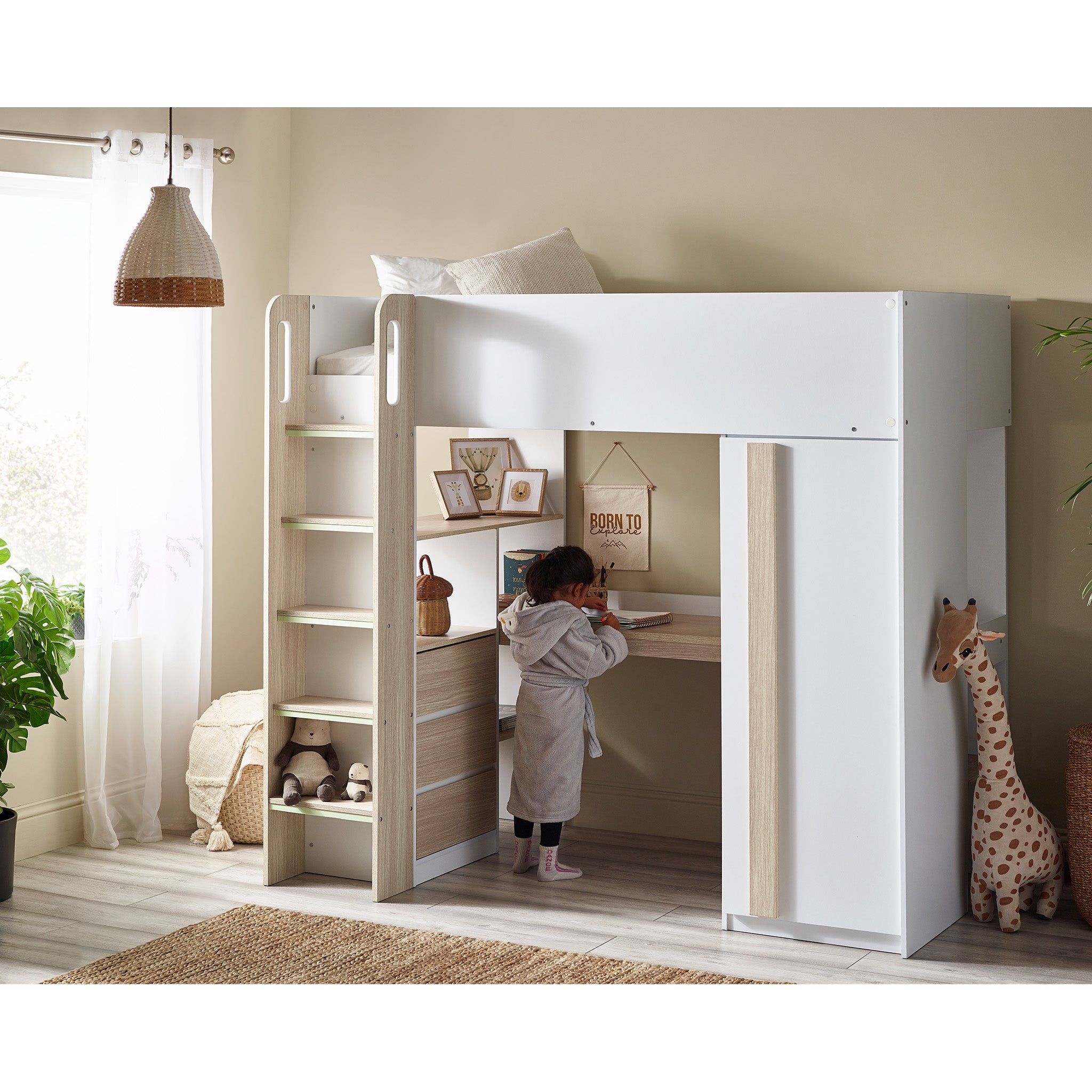 High Sleeper Single Bunk Bed with Desk and Storage