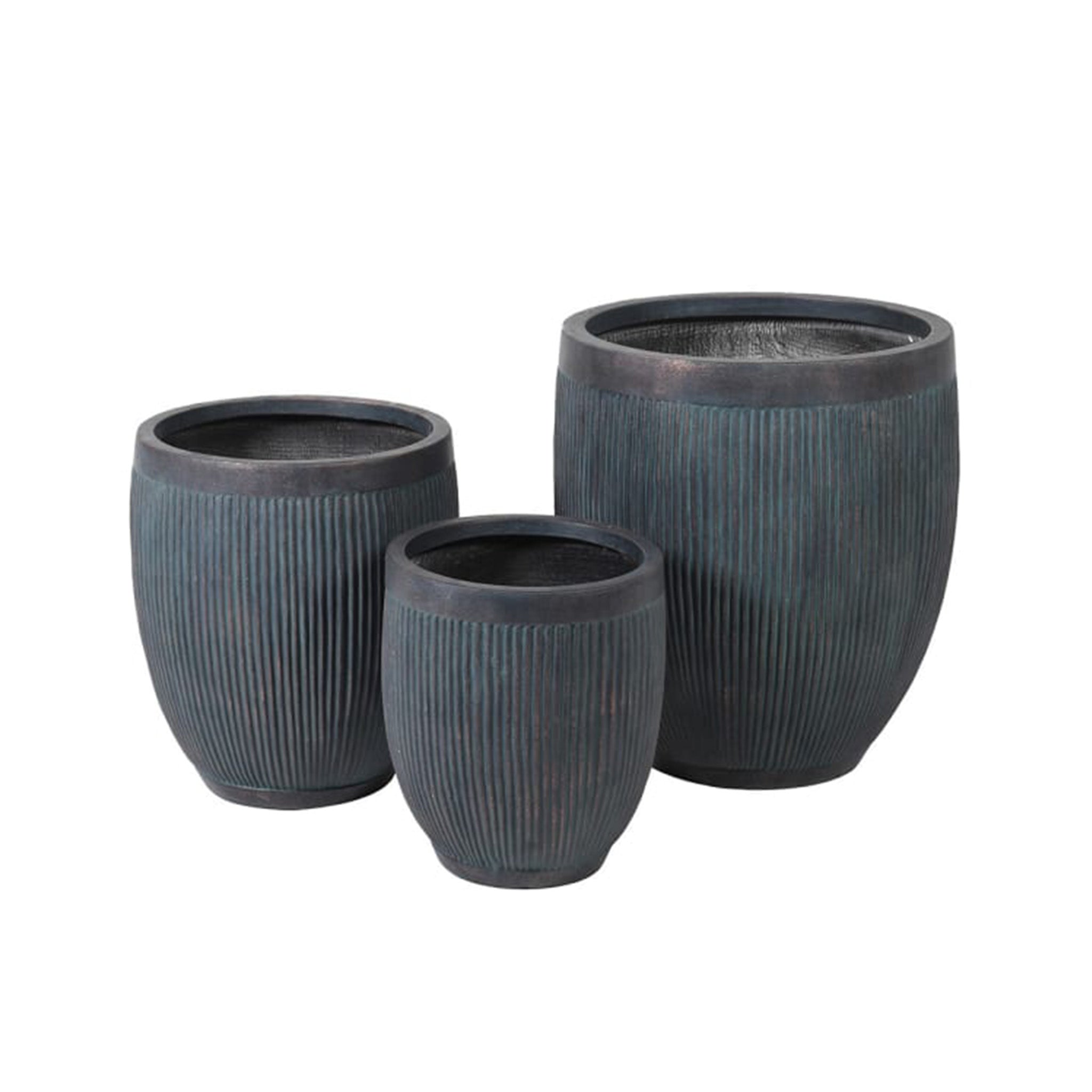 Copper and Grey Ribbed Planters - Set of 3