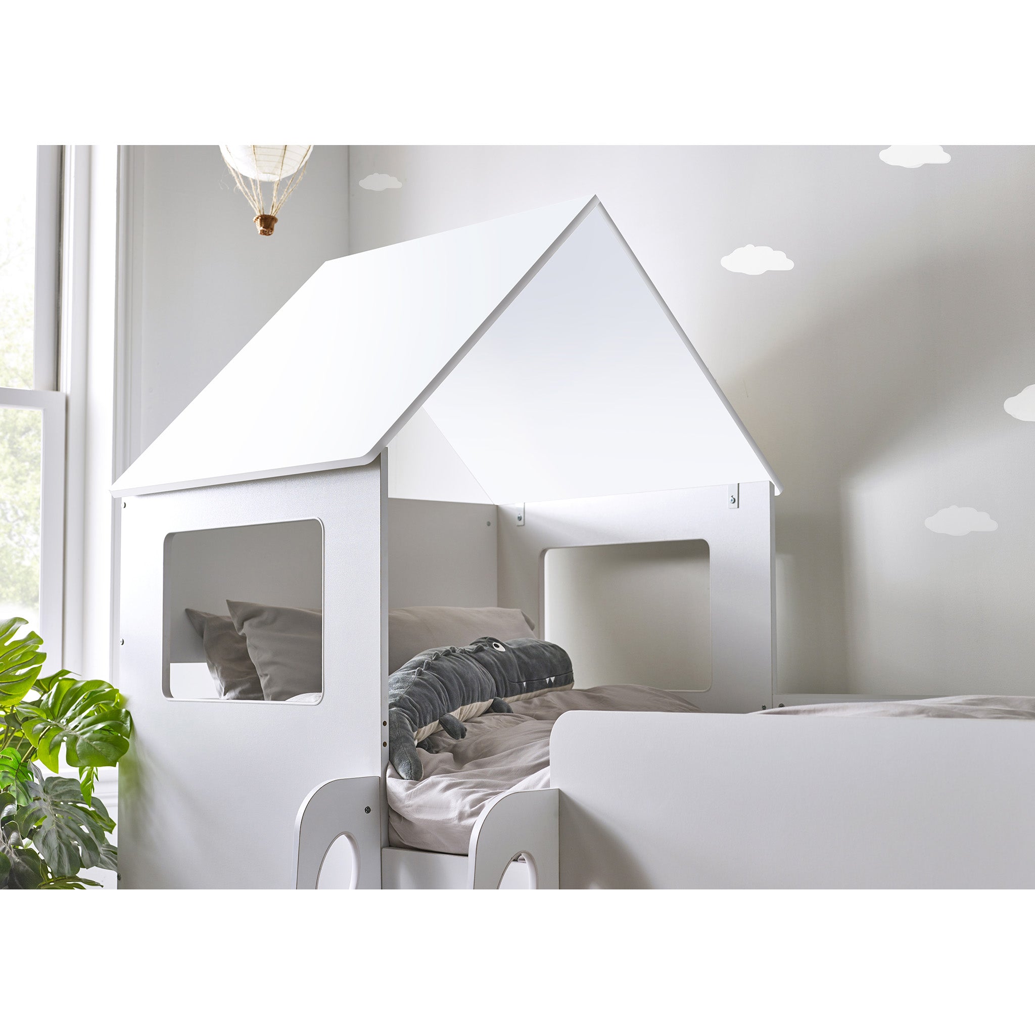 House Style Midsleeper Bed with Storage in White