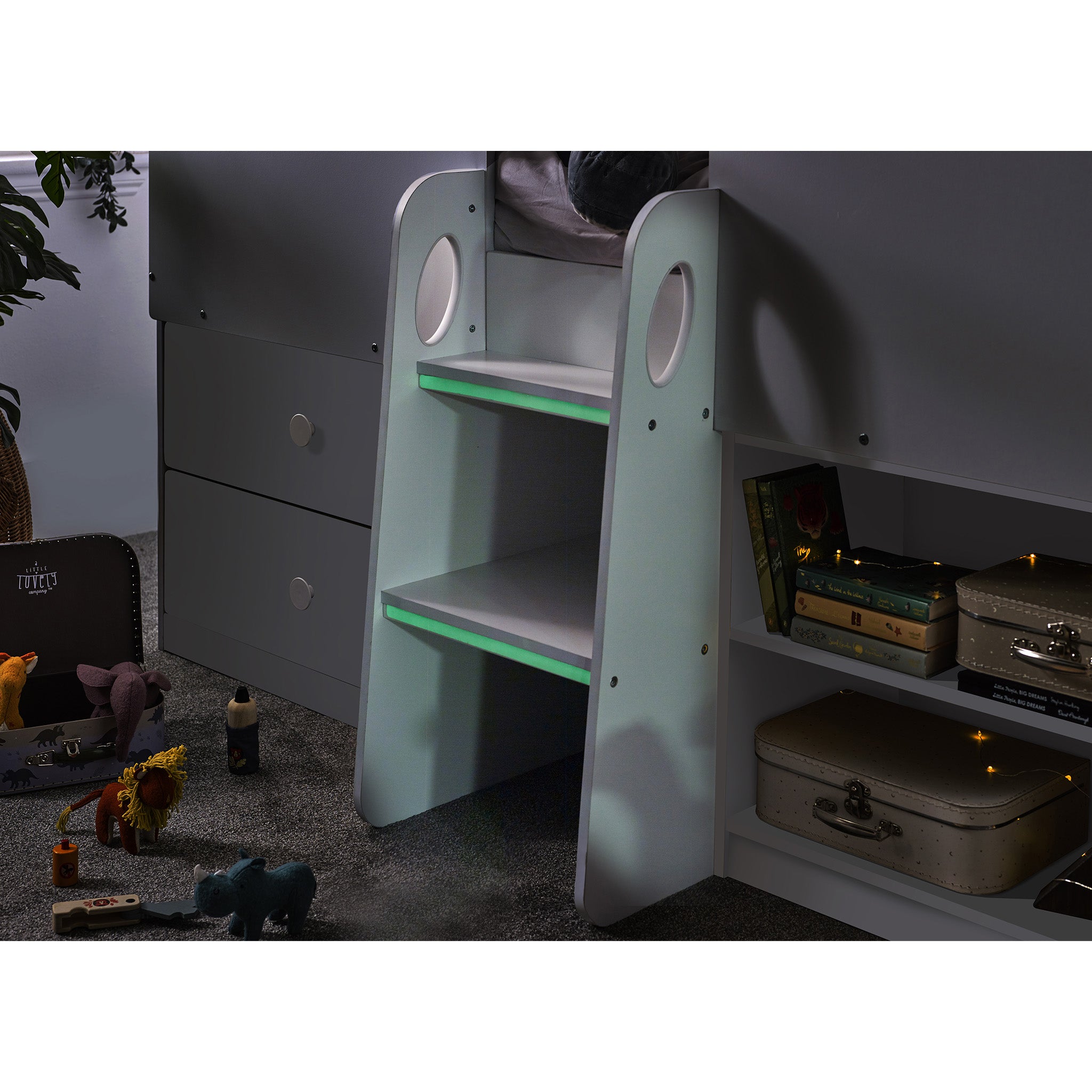 House Style Midsleeper Bed with Storage in White