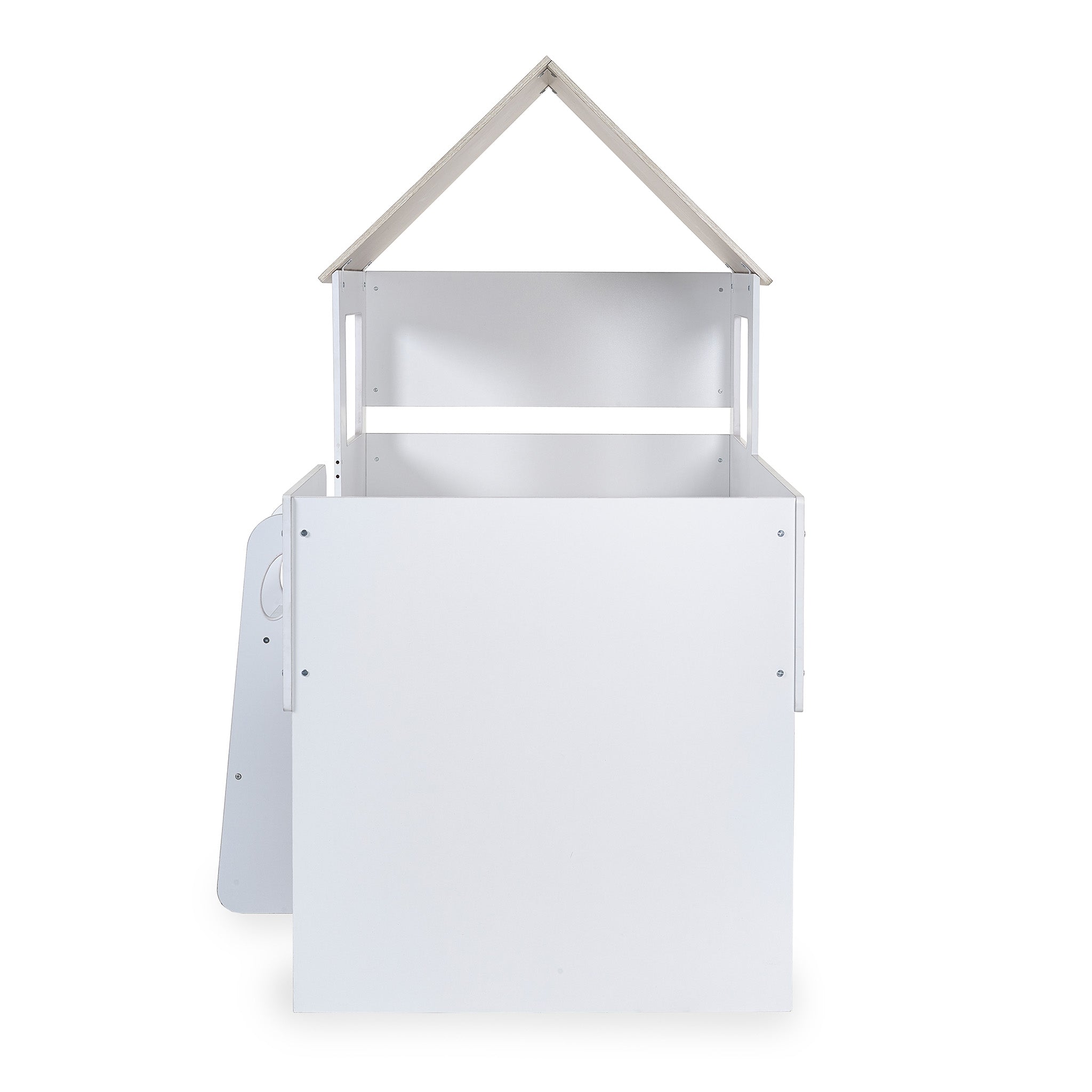 House Style Midsleeper Bed with Storage in Wood and White