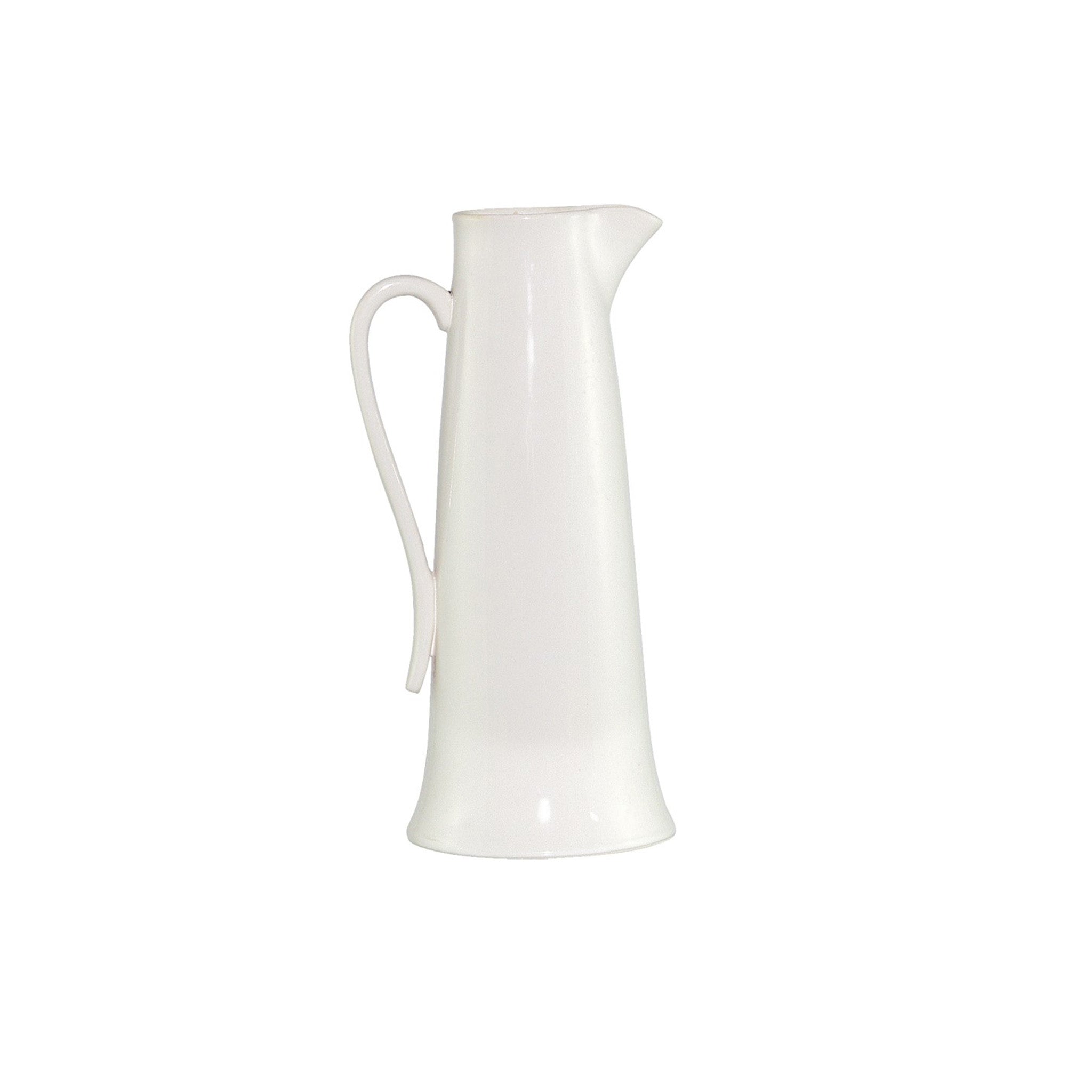 Tall handmade white jug with handle. Handmade ceramics will have natural variations in the glaze and colour    Dimensions: H:410 W:190 D:160 mm    Materials: Ceramic     Delivery: 7-10 days
